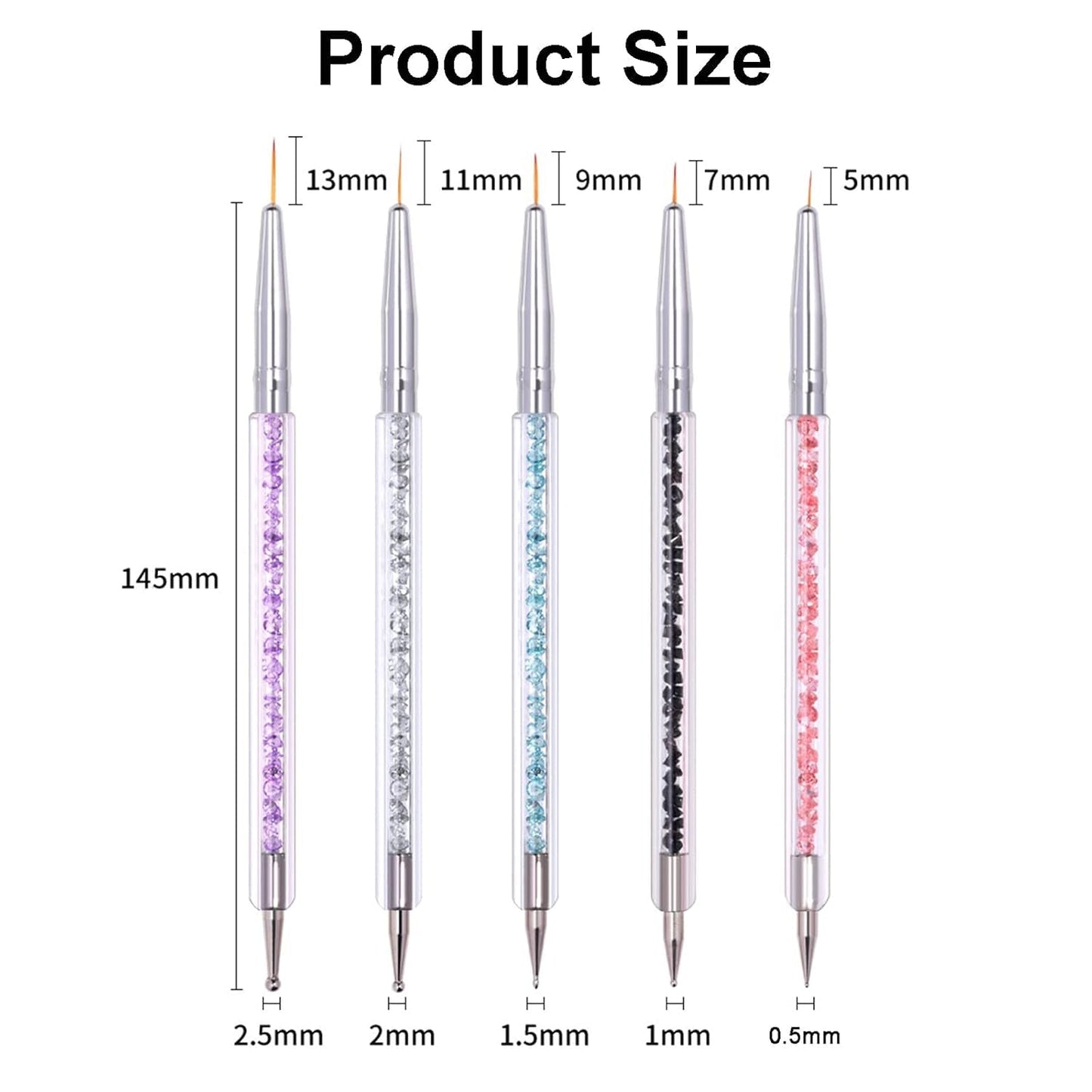 5 Stück Nagel Pinsel Set, Nageldesign Pinsel, Nail Art Dotting Tools, Dual-Ended Professional Acryl Nail Art Pen für DIY Nail Art Design