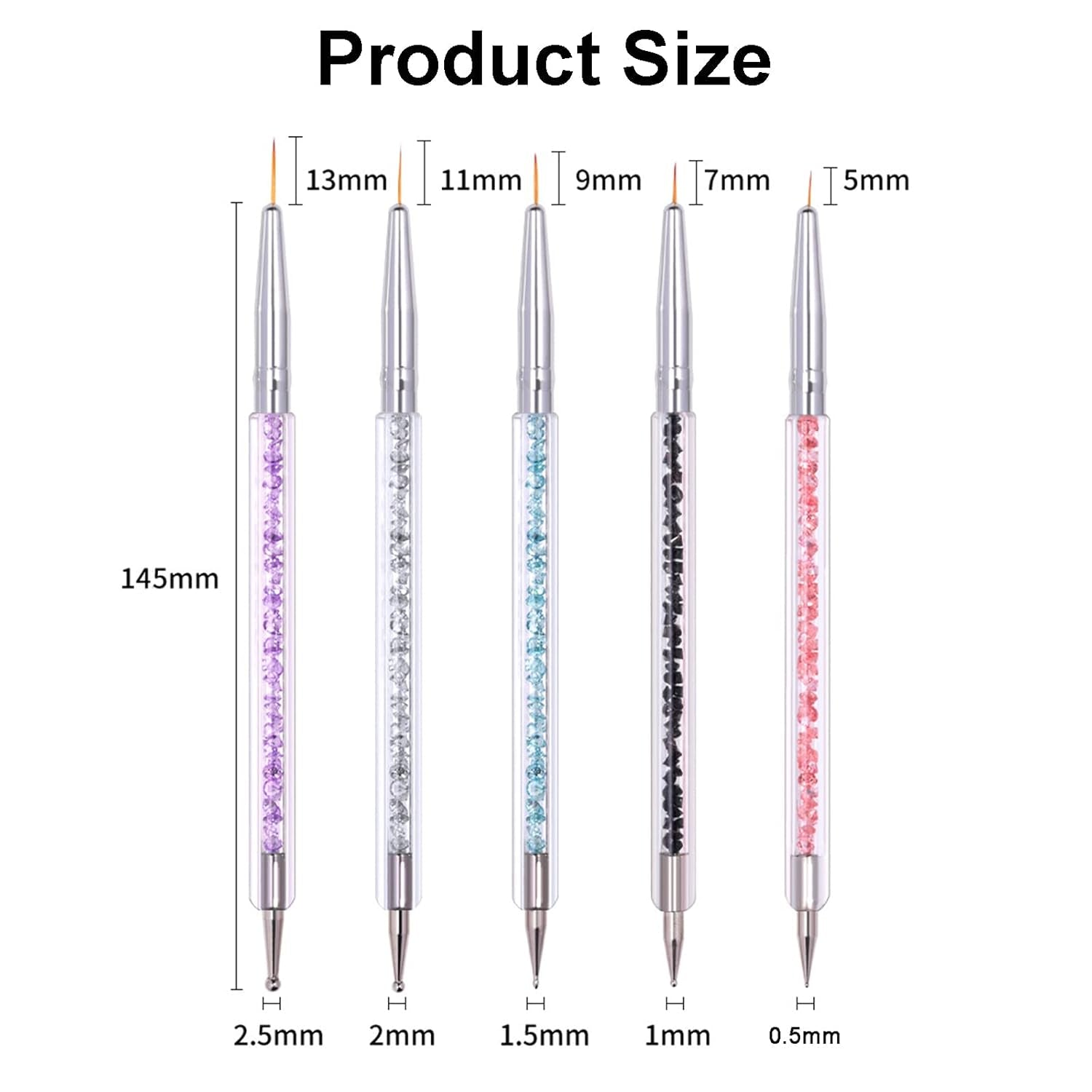 5 Stück Nagel Pinsel Set, Nageldesign Pinsel, Nail Art Dotting Tools, Dual-Ended Professional Acryl Nail Art Pen für DIY Nail Art Design