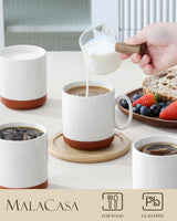 MALACASA Kaffeebecher-Set, 350 ml Steinzeugbecher-Set für 4 Personen, moderne Kaffeebecher für Tee, Saft, Latte, Cappuccino, heiße Schokolade. Spülmaschinen- und mikrowellengeeignet, TARA-Serie, Khakiweiß