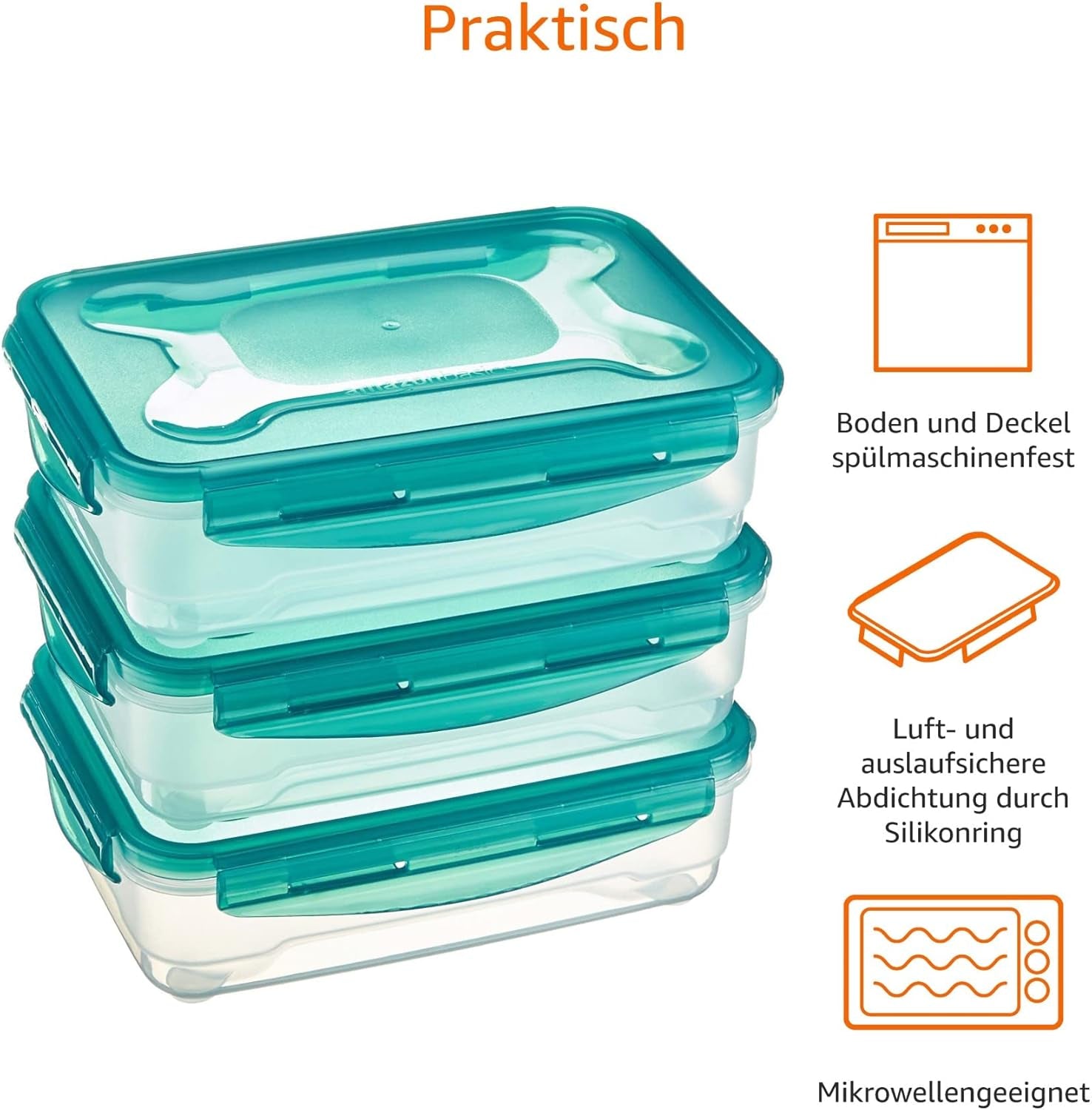 Amazon Basics Gefrierbehälter im Set, mit Deckel, auslaufsicher, stapelbar, Kühlschrank/Gefrierschrank, BPA-frei, Kunststoff, mikrowellen- und spülmaschinenfest, 3 x 1,2 l, transparente Frischhalteboxen von Naty Shop
