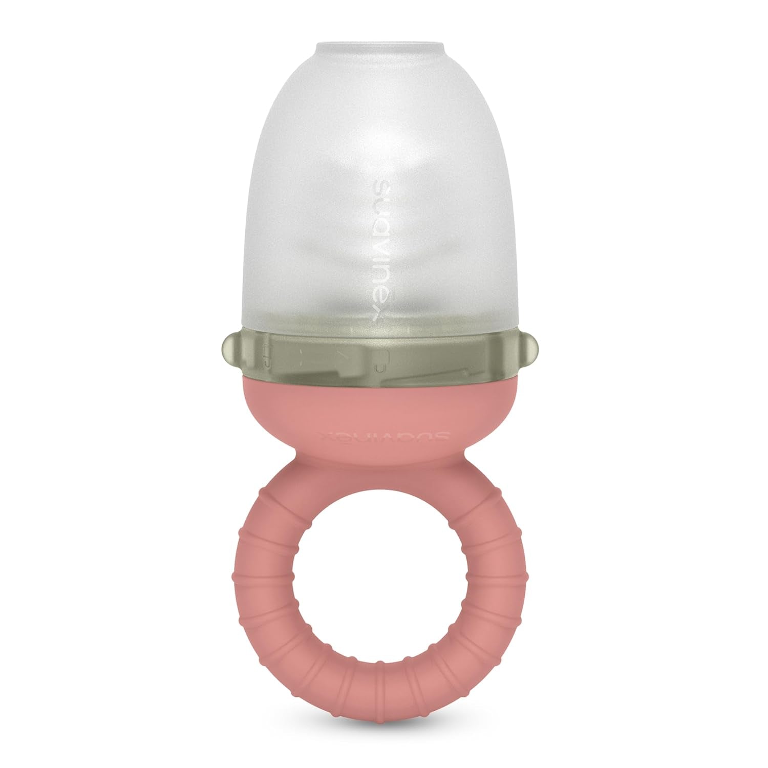 Suavinex Baby-Beißring, erstickungssicher, lebensmittelecht, Silikon, mit Deckel, leicht zu reinigen, spülmaschinen- und gefriergeeignet, beruhigt das Zahnfleisch, ab 6 Monaten, Pink