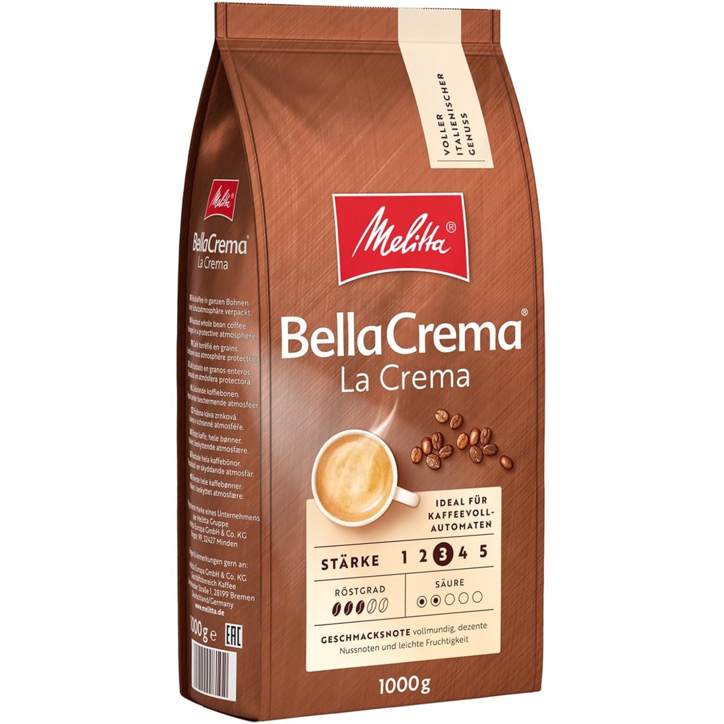 3 Melitta BellaCrema La Crema Kaffeebohnen, mittlere Röstung, je 1 kg