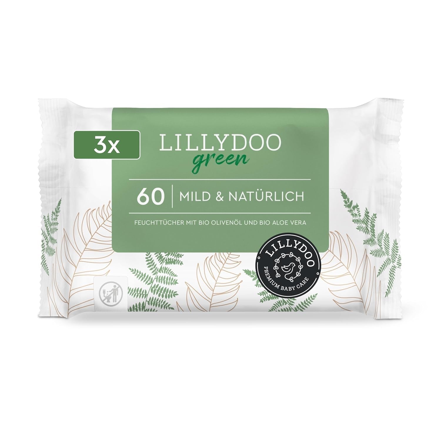 Grüne Feuchttücher von LILLYDOO, 600 Stück (10 x 60), 100 % plastikfrei, reißfestes Tuch – parfümfrei, sanft und natürlich, sanfte Reinigung für empfindliche Haut, dermatologisch getestet