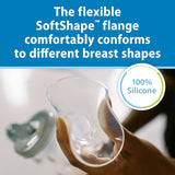 Manuelle Milchpumpe mit Softshape-Schutz aus 100 % Silikon (B, 25-mm-Flansch) und Anti-Kolik-Optionen + 150-ml-Weithalsflasche mit langsam fließendem Sauger der Stufe 1 Zubehör Essen und Stillen Bebe Naty Shop