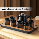MIAMIO – Japanisches/chinesisches Tee-Set 6 x 100 ml/asiatische Teekanne 620 ml mit Tee-Ei, traditionelles japanisches Teekannen-Set für Teeliebhaber/Männer/Frauen (schwarz)