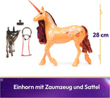 Unicorn Academy Cinder das Einhorn – 28 cm großes, originales Valentina-Einhorn aus der Netflix-Serie, mit echter Mähne und Schweif, abnehmbarem Zaumzeug, Sattel und Bürste, für Kinder ab 4 Jahren