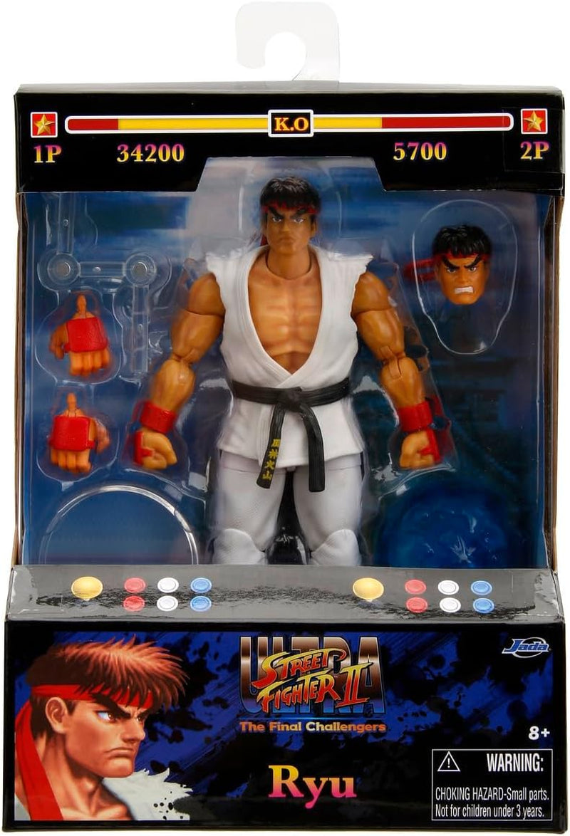 Jada Toys Street Fighter-Figur Guile (15 cm) – Street Fighter 2: The Final Challengers Action- und Sammlerfigur mit alternativem Kopf, Händen und Zubehör, ab 13 Jahren. Actionfiguren Naty Shop Ryu
