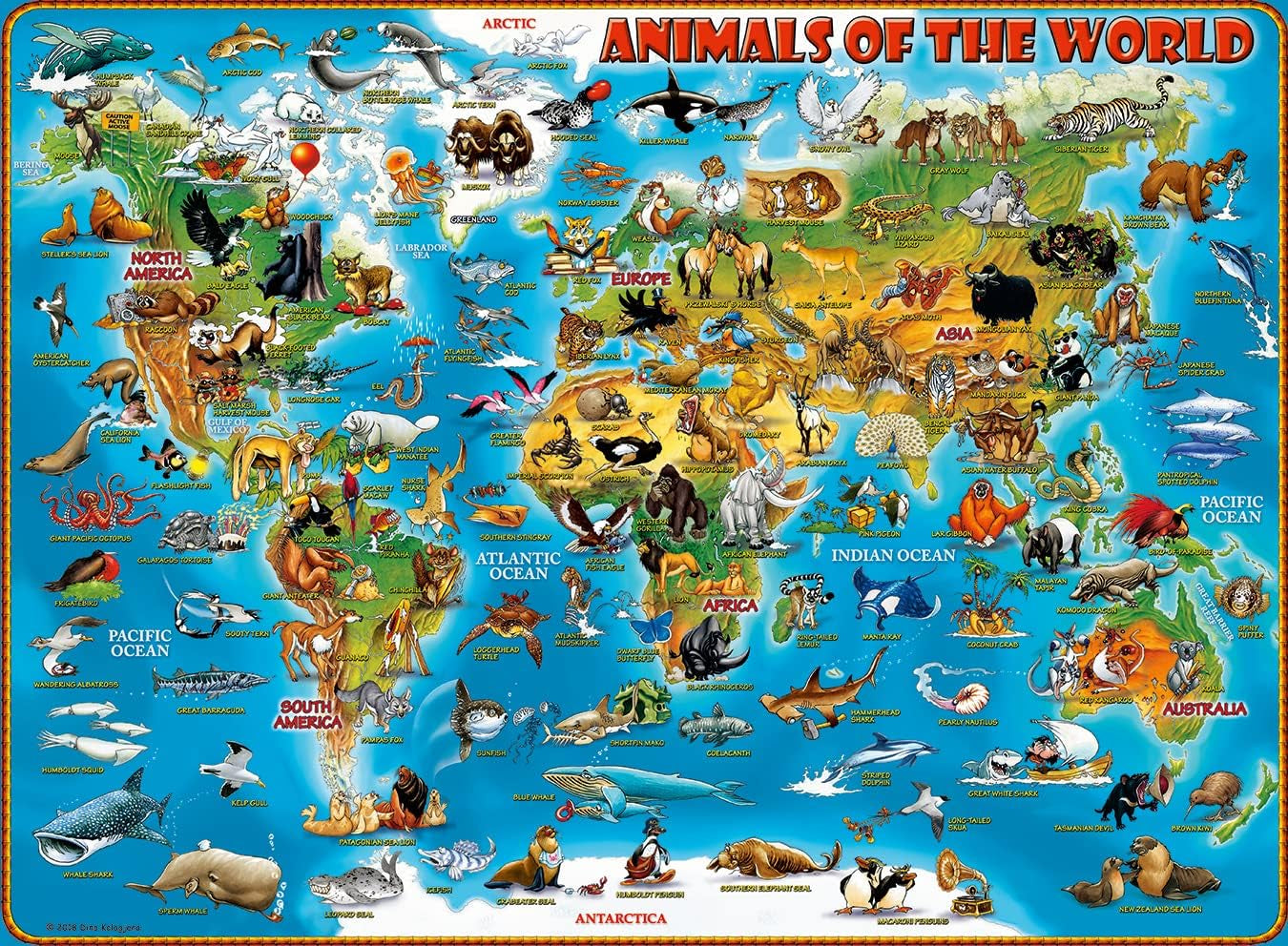 Ravensburger Puzzle für Kinder – 13257 Tiere auf der ganzen Welt – Weltkartenpuzzle für Kinder ab 9 Jahren, mit 300 Teilen im Xxl-Format Puzzle Naty Shop