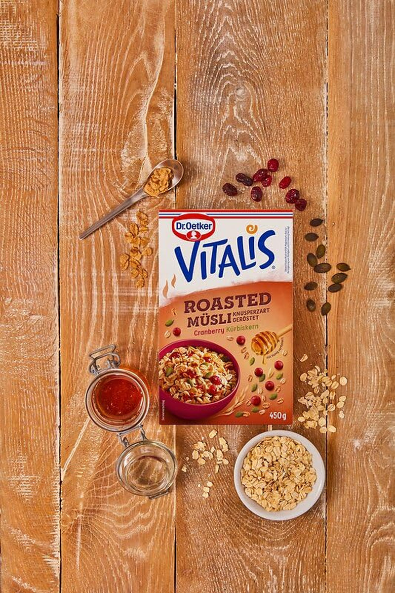 Dr. Oetker Vitalis Röstmüsli mit Cranberries und Kürbiskernen: Röstmüsli mit getrockneten Cranberries, 8er Pack (8 x 501g)