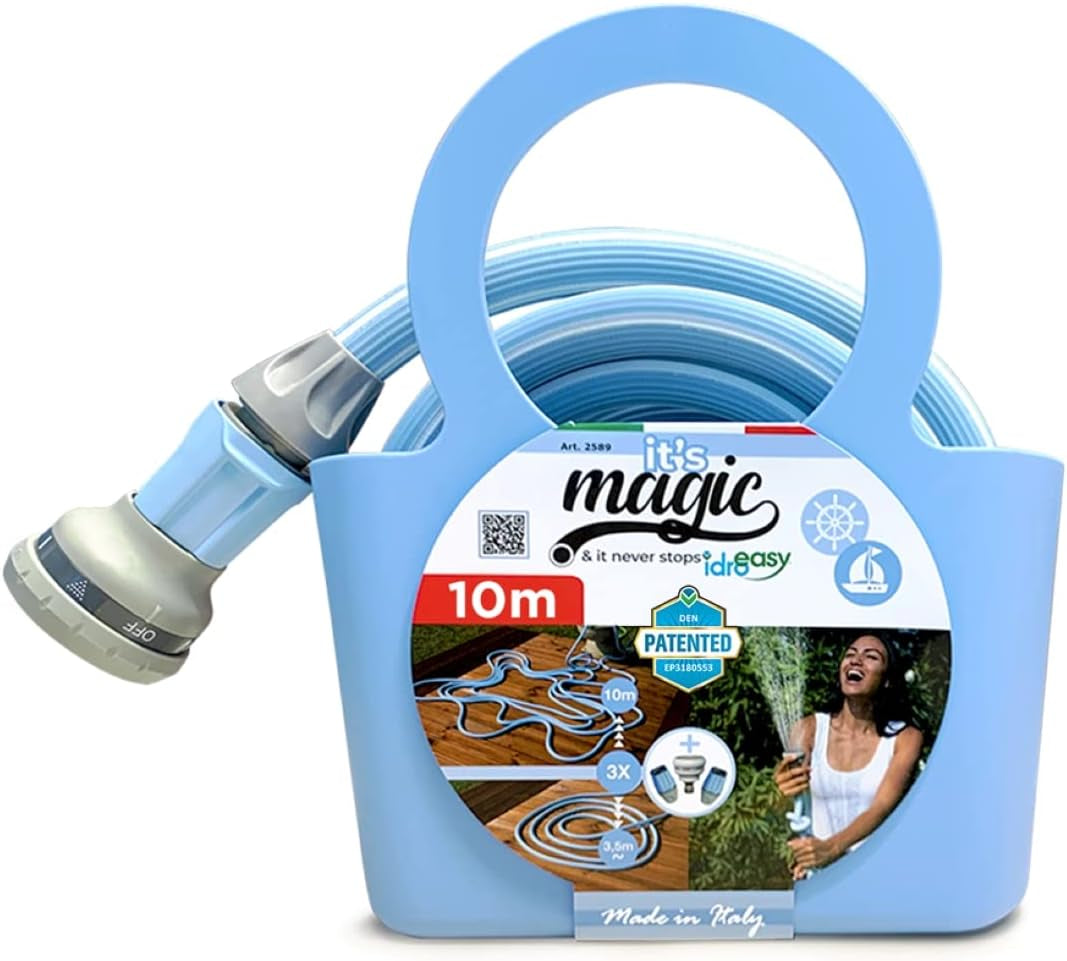 Magic Blue 10 Meter knoten- und verdrehsicherer ausziehbarer Gartenschlauch mit Tasche und Sprühdüse