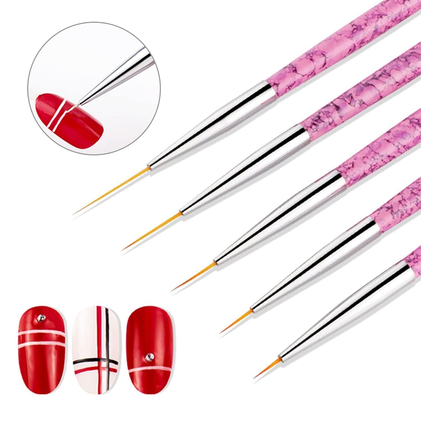 Sularpek Nail Art Liner Pinsel, 5 Stück Profi Detail Fine Nails Gel Nails Pinsel, Nagel Pinsel Dünn Für Beauty Frauen Nagelstudio (5 Größen, Rosa)