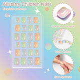 72 Stück vorgeklebte Kindernägel, vollständige Abdeckung, Glitzer, Farbverlauf, Schleife, kurze künstliche Nägel, tolles Geschenk für Kinder und Mädchen, Nagelkunst – Regenbogen-Glitzer