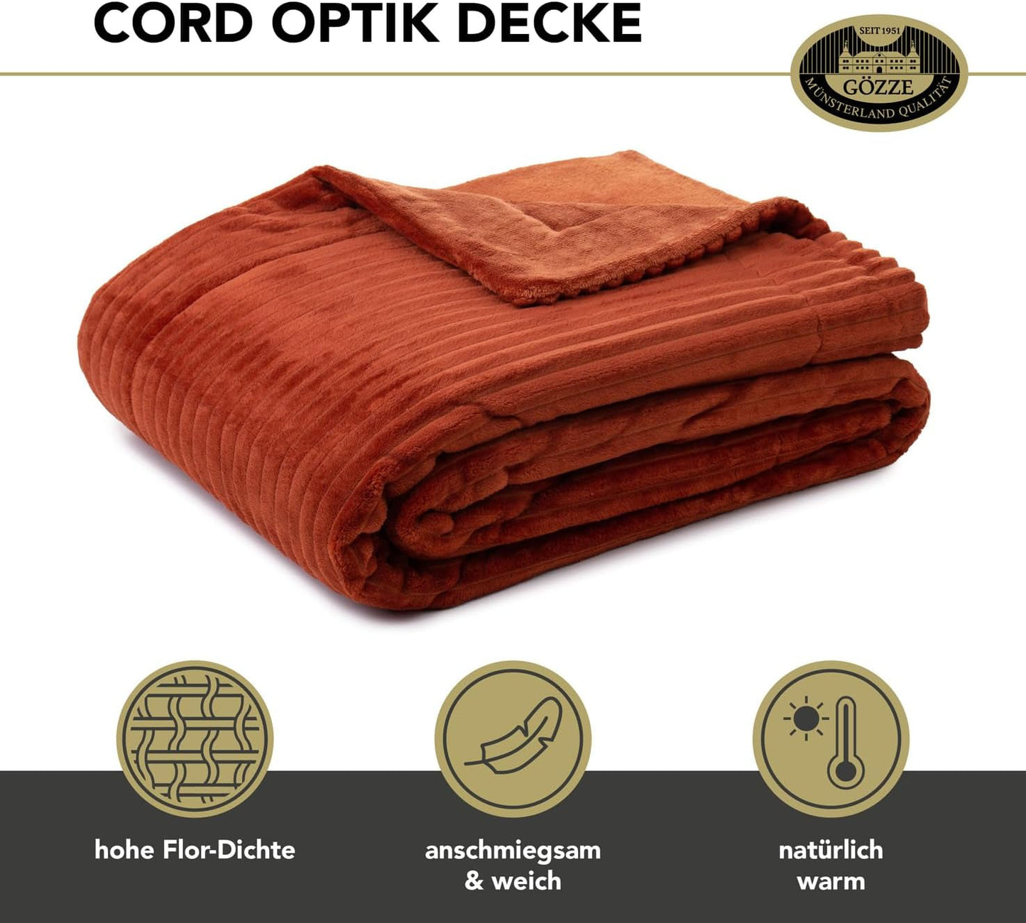 Gözze – Bequeme und weiche Decke in Cordoptik, 1620 g/Stück, 150 x 200 cm – Zimtbetten und Decken. Besuchen Sie den Gözze-Store