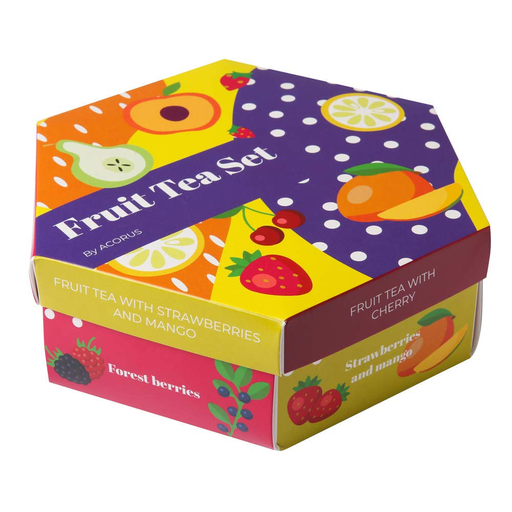 ACORUS | Luxuriöses Früchtetee-Set | Geschenkset mit natürlichen Tees in 6 Geschmacksrichtungen | Kräutertees, Früchtetees | Auswahl an Tees | Teebox mit 60 Teebeuteln