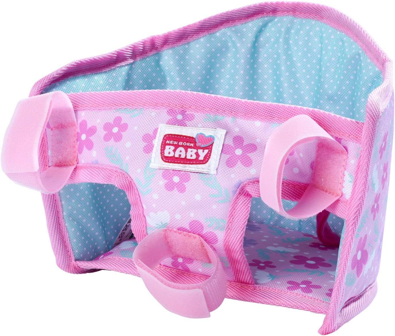 Simba 105560018 – Fahrradsitz für Neugeborene mit Gürtel, Puppenzubehör, Stoffsitz, Sicherheitsgurt, Klettverschluss-Lenker, für 30–43 cm große Puppen, ab 3 Jahren
