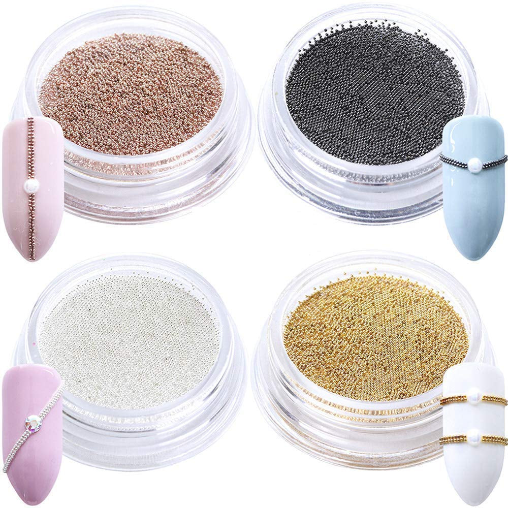 GZMAYUEN Nail Art Perlen Micro Caviar Für Nägel, 0.3-3Mm Goldene Silber Mini Caviar Strasssteine, Weiß Beige Mini Nägel Perlen Mikroperlen Dekor Für Nägel