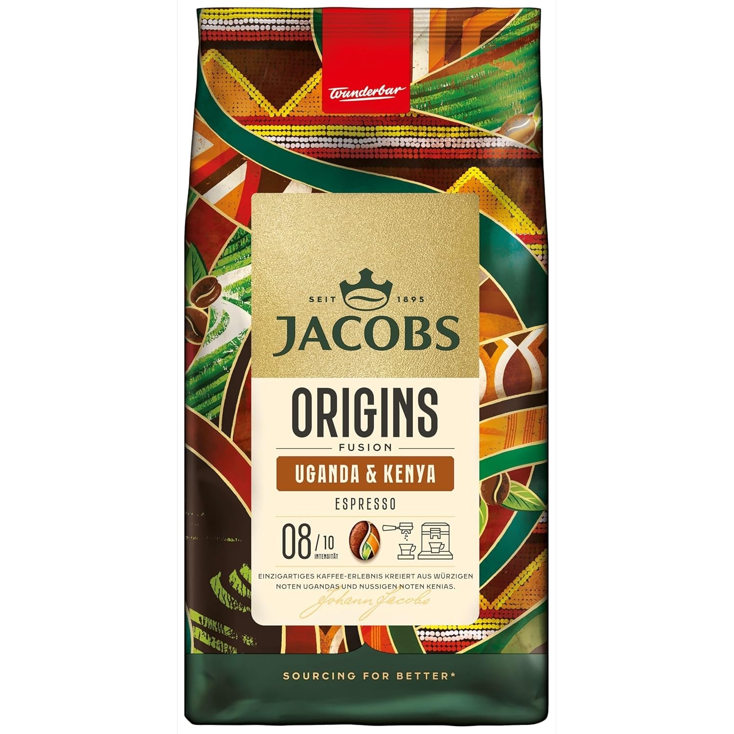 Jacobs Origins Kaffeebohnen aus Uganda und Kenia, vollmundiger Espresso mit würziger Note, Stärke 8/10, ganze Kaffeebohnen, 1 kg