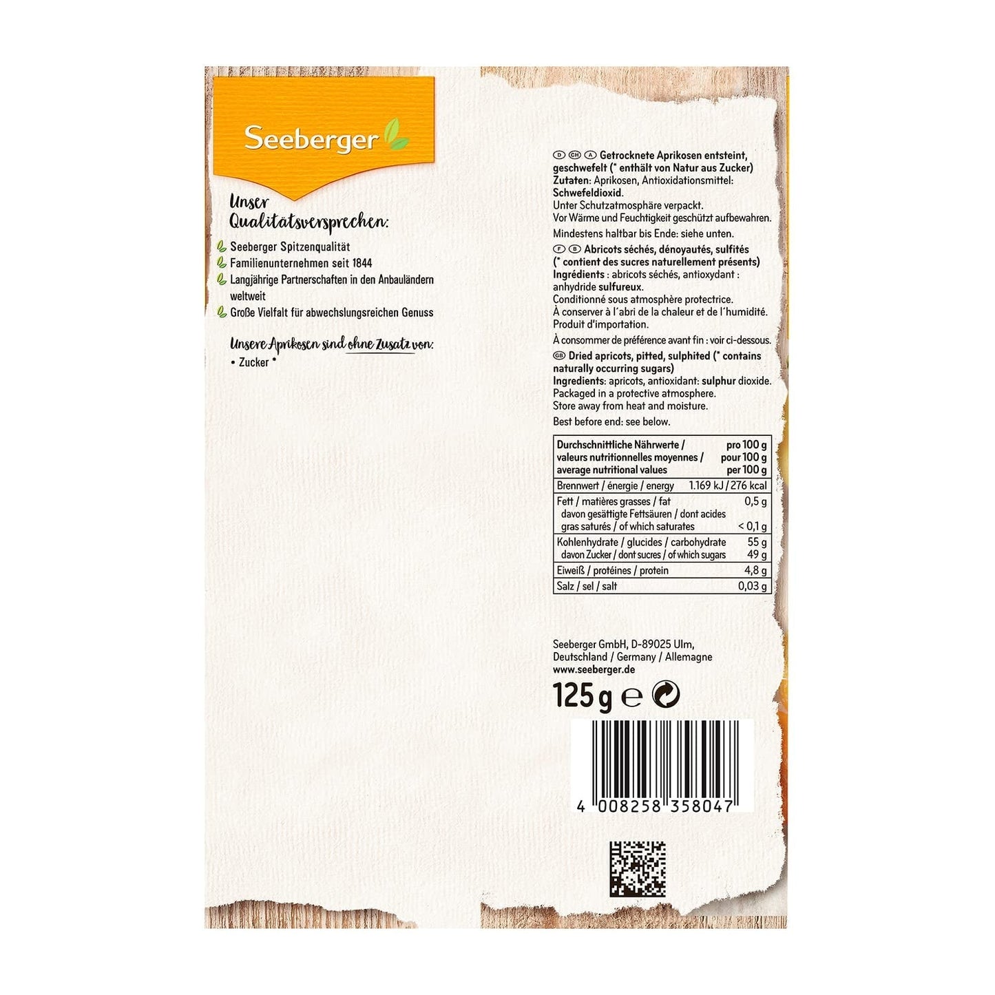 Seeberger Aprikosen: Extra große, sonnengereifte und leuchtend orangefarbene Aprikosen – süßer, fruchtiger Geschmack – zuckerfrei – getrocknet – entkernt, vegan (1 x 125 g) Naty Shop Dehydrierte Produkte