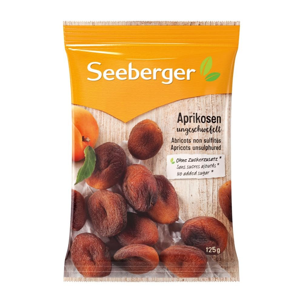 Seeberger Ungeschwefelte Aprikosen: Unbehandelte getrocknete Aprikosen mit süßem, fruchtigem Geschmack – ohne Zuckerzusatz – kernlos, vegan (1 x 125 g) Naty Shop Dehydrierte Produkte 125 g (13 Stück)