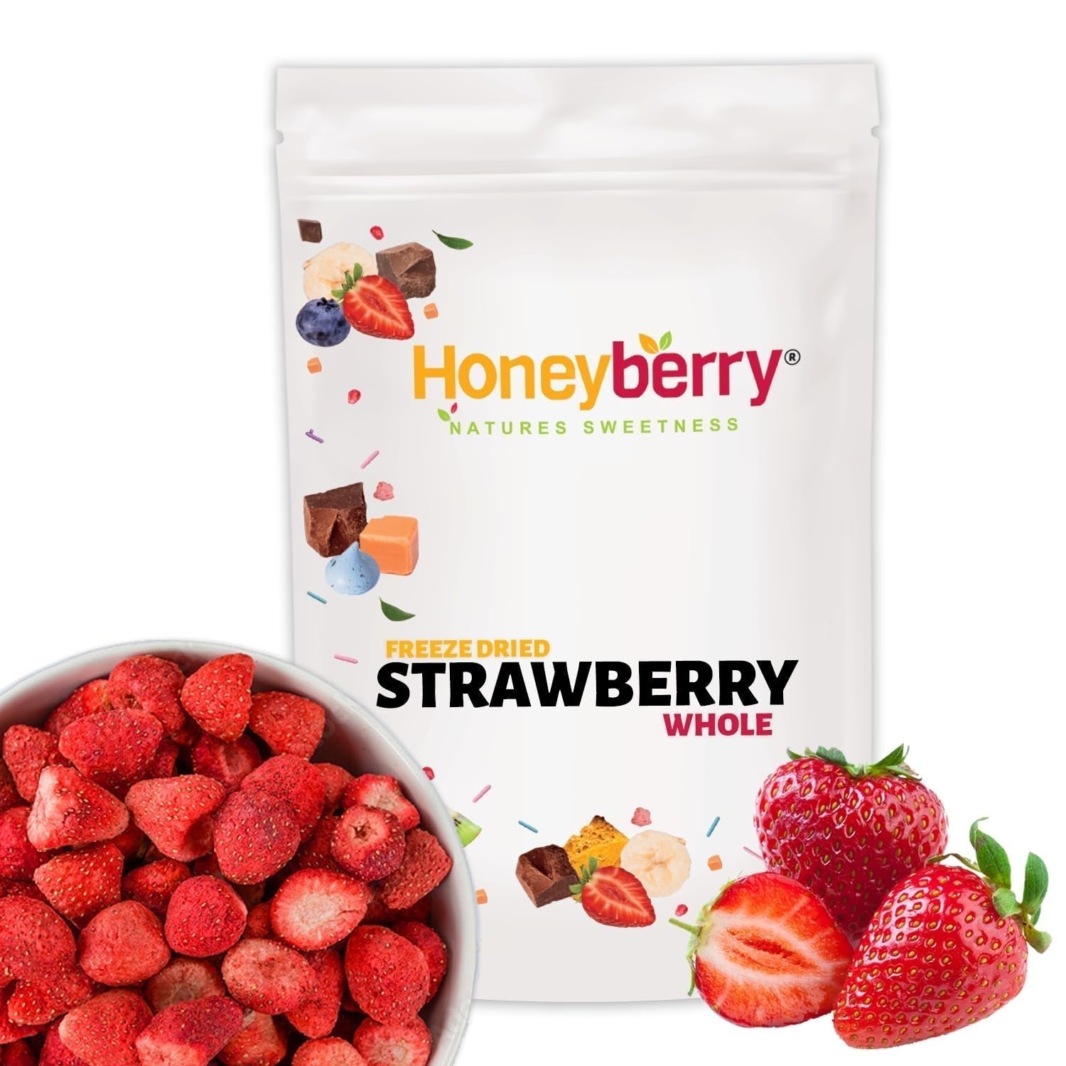 Gefriergetrocknete ganze Erdbeeren 100g - Gefriergetrocknete Früchte - Gefriergetrocknete Trockenfrüchte - Getrocknete Erdbeeren - Perfekt zum Backen, Dekorieren von Kuchen, Snacks, Müsli und Desserts. Dehydrierte Produkte Naty Shop 100G