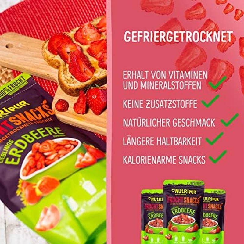 Gefriergetrocknete Erdbeeren 300g: ungesüßte getrocknete Erdbeerscheiben - Gefriergetrocknete Erdbeeren mit reiner Frucht, voller Geschmack: gefriergetrocknete Beeren - NUTRIPUR Trockenfrüchte Dehydrierte Produkte Naty Shop