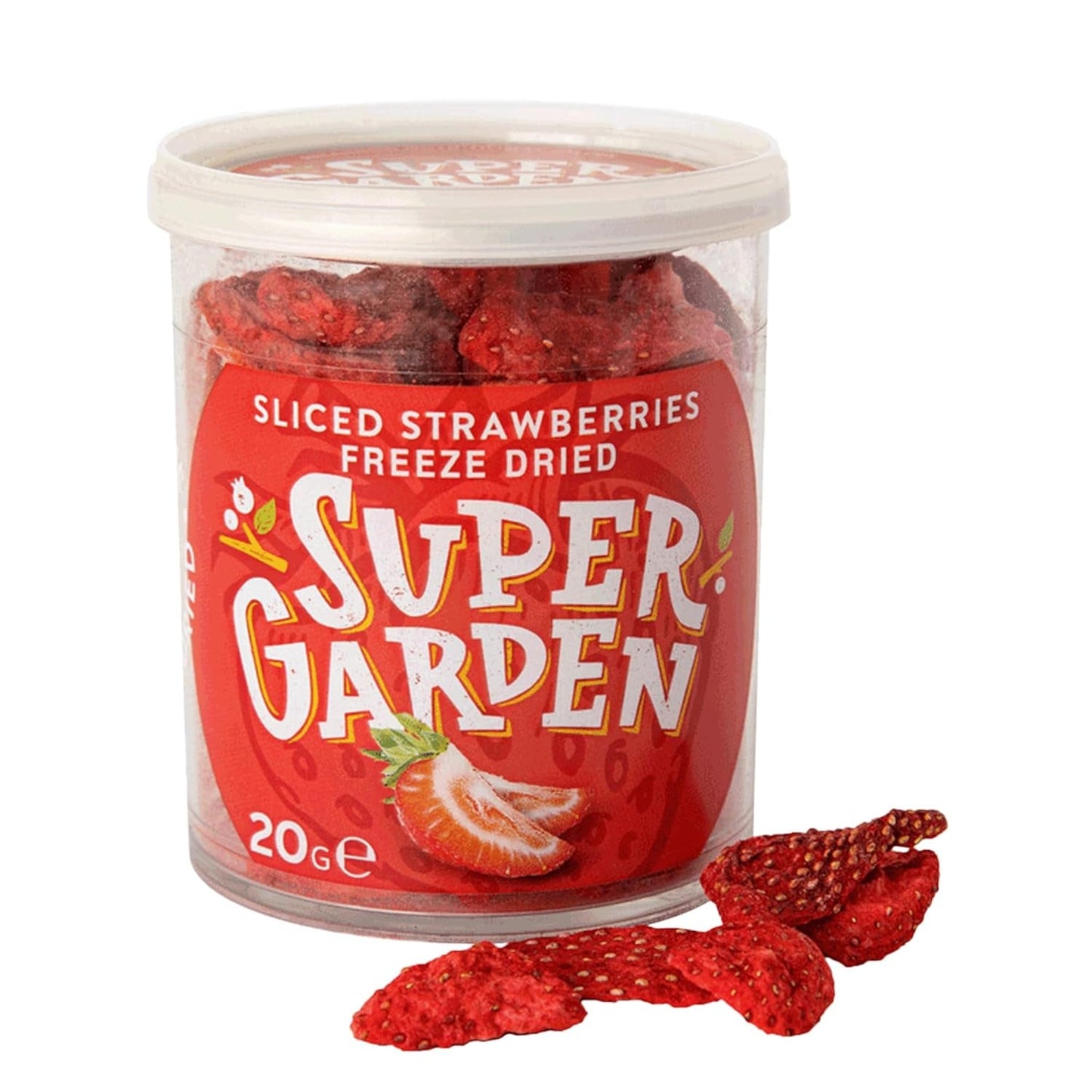 Super Garden Gefriergetrocknete Erdbeeren | Köstliche und 100 % reine gefriergetrocknete Früchte | Ganze getrocknete Erdbeeren für gesunde Snacks oder zum Backen | Gefriergetrocknete Erdbeeren 19g Dehydrierte Produkte Naty Shop Erdbeerscheiben
