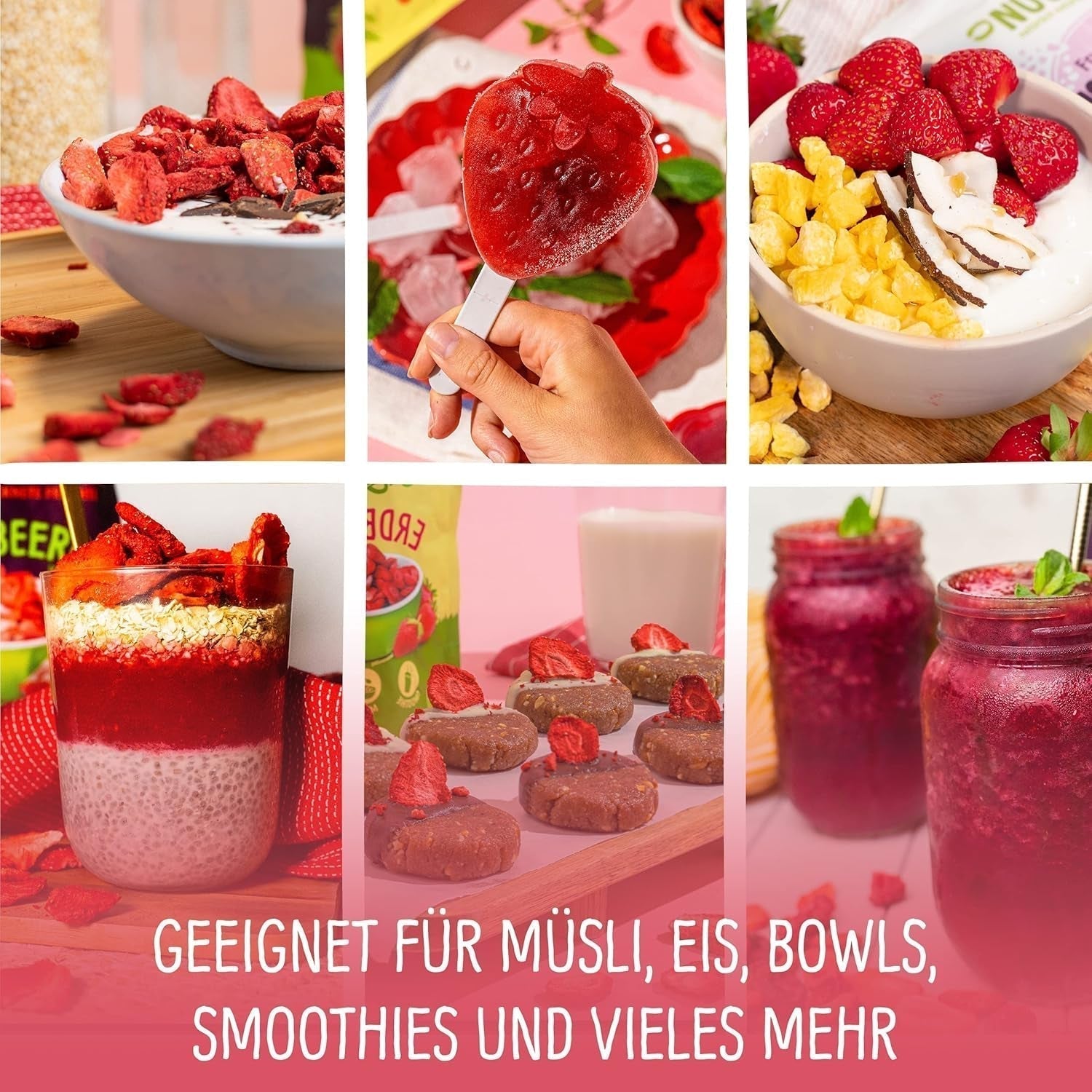 Bio-Gefriergetrocknete Erdbeeren: 70 g getrocknete Erdbeeren für Smoothie-Bowls, Müsli, Porridge-Toppings – gefriergetrocknete Beeren ohne Zuckerzusatz – gefriergetrocknete Erdbeeren – NutriPur-Früchte. Dehydrierte Produkte Naty Shop