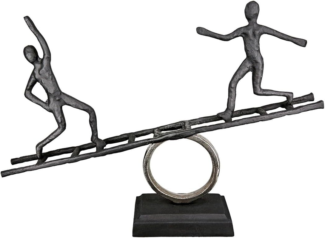Casablanca große Dekoskulptur – runde Aluminium-Holzskulptur Farbe: Natursilber – Wohnzimmerdekoration Geburtstagsgeschenk Höhe 46 cm Statuetten und Skulpturen Naty Shop Anthrazit, Silber Höhe 35 cm