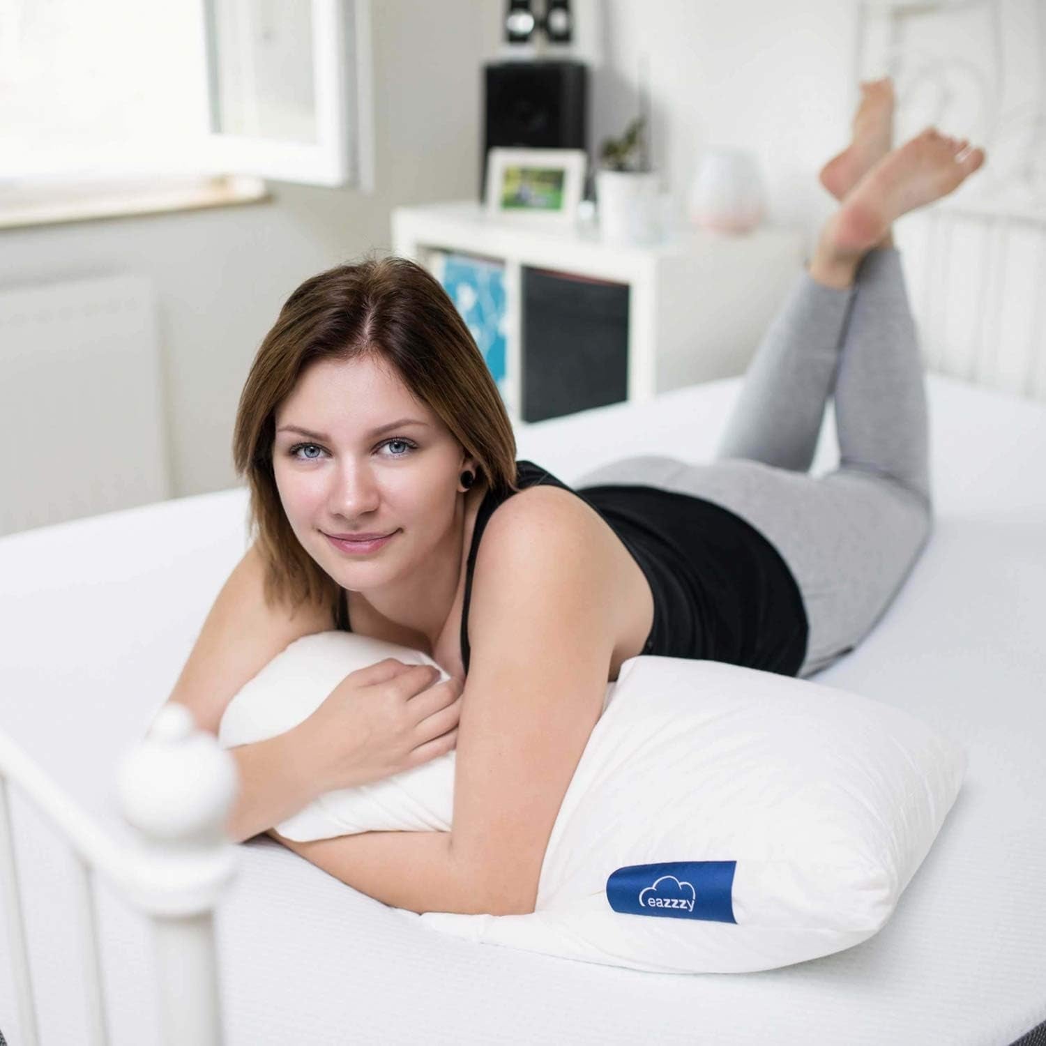 Genius Kissen, Baumwolle, eazzzy 40x80 cm – orthopädisches Kissen für erholsamen Schlaf, aus Milchfaser mit Aloe Vera – für Allergiker geeignet, mit Stütze, Öko-TEX zertifiziertes Nackenstützkissen, weiß, A19202