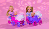 Simba 105736241 Evi Love Walk Doll, 2 sortierte Evi-Puppe mit Babypuppe, mit Puppenwagen, inklusive Zubehör, Modepuppe, 12 cm, für Kinder ab 3 Jahren