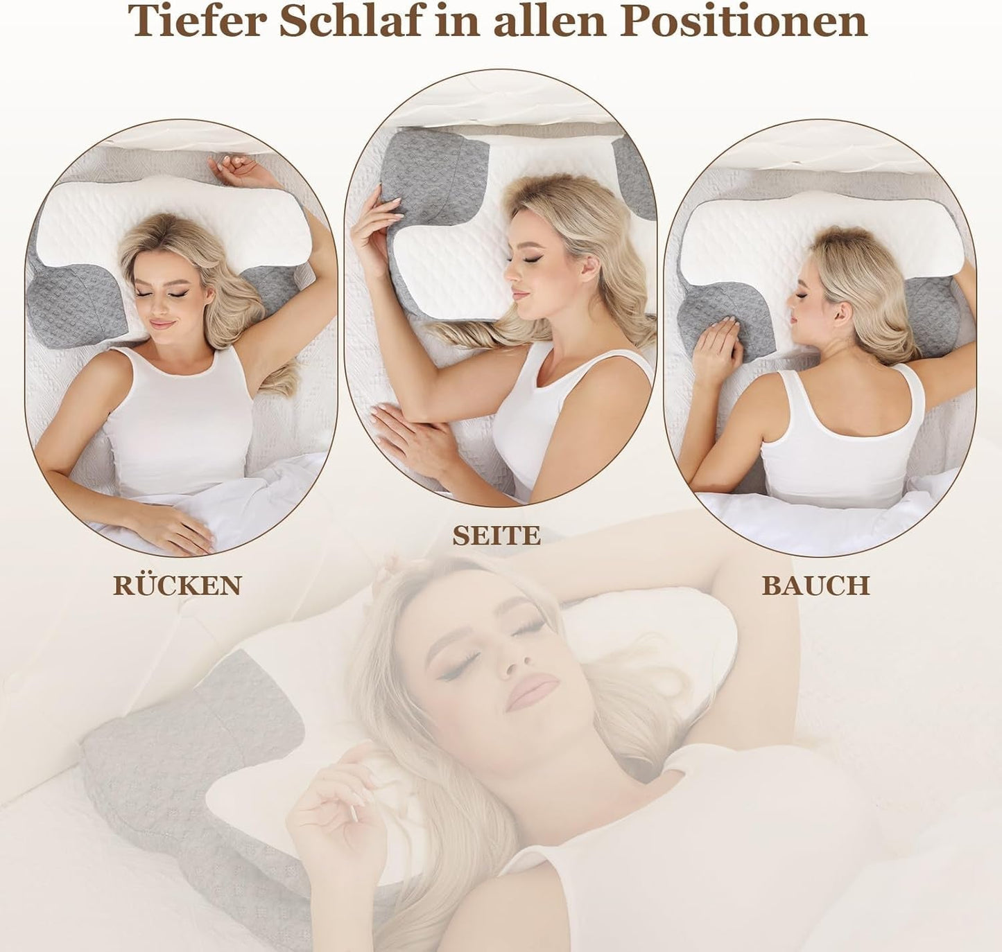 Wellsync Nackenkissen, ergonomisches Kissen, Memory-Schaum-Kissen, orthopädisches Kissen für Seitenschläfer, Rückenschläfer, Bauchschläfer, Nackenschmerzen, weiß, grau, orthopädische Nackenkissen, Naty Shop