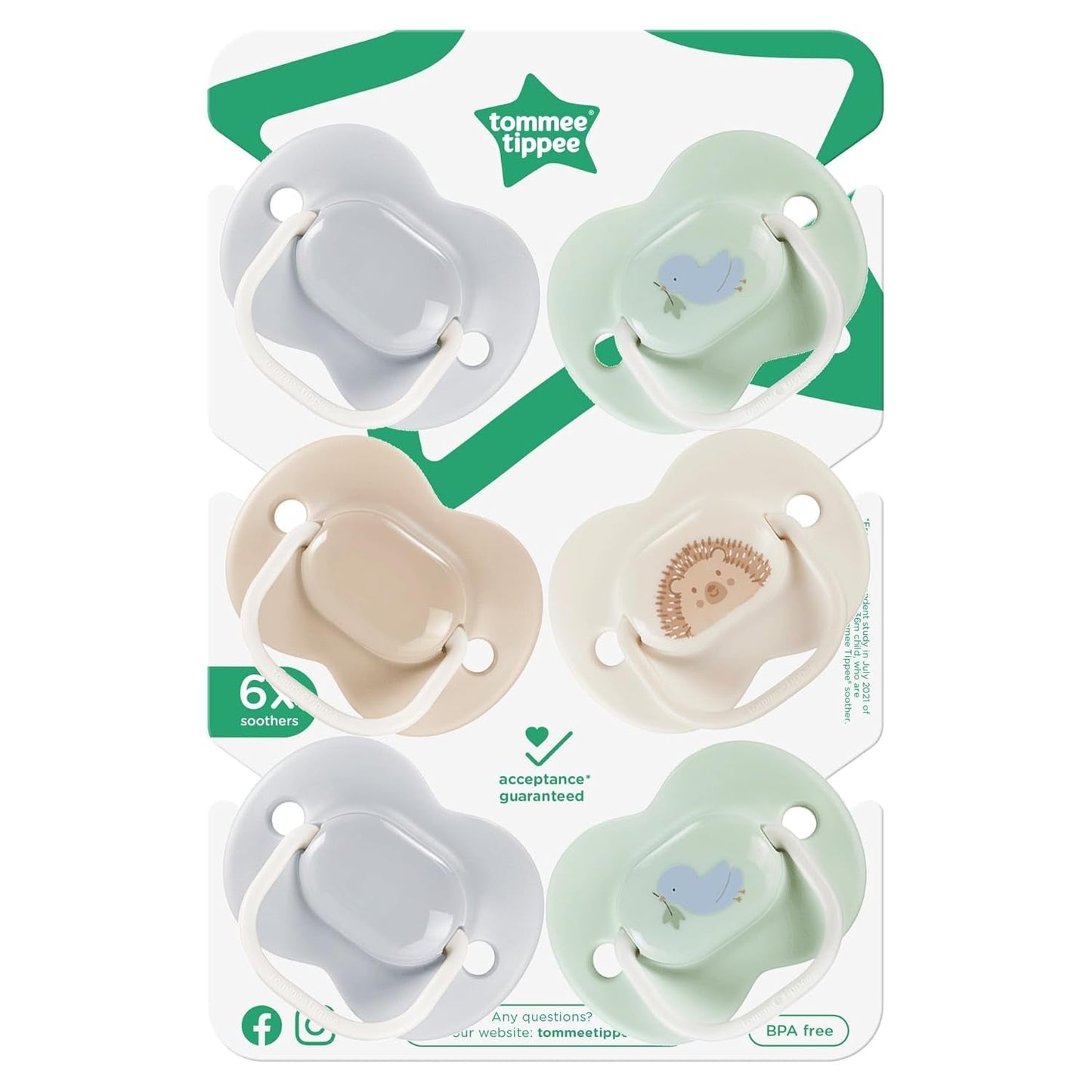Tommee Tippee Anytime Schnuller, 0–6 Monate, Packung mit 6 symmetrischen Schnullern, BPA-frei