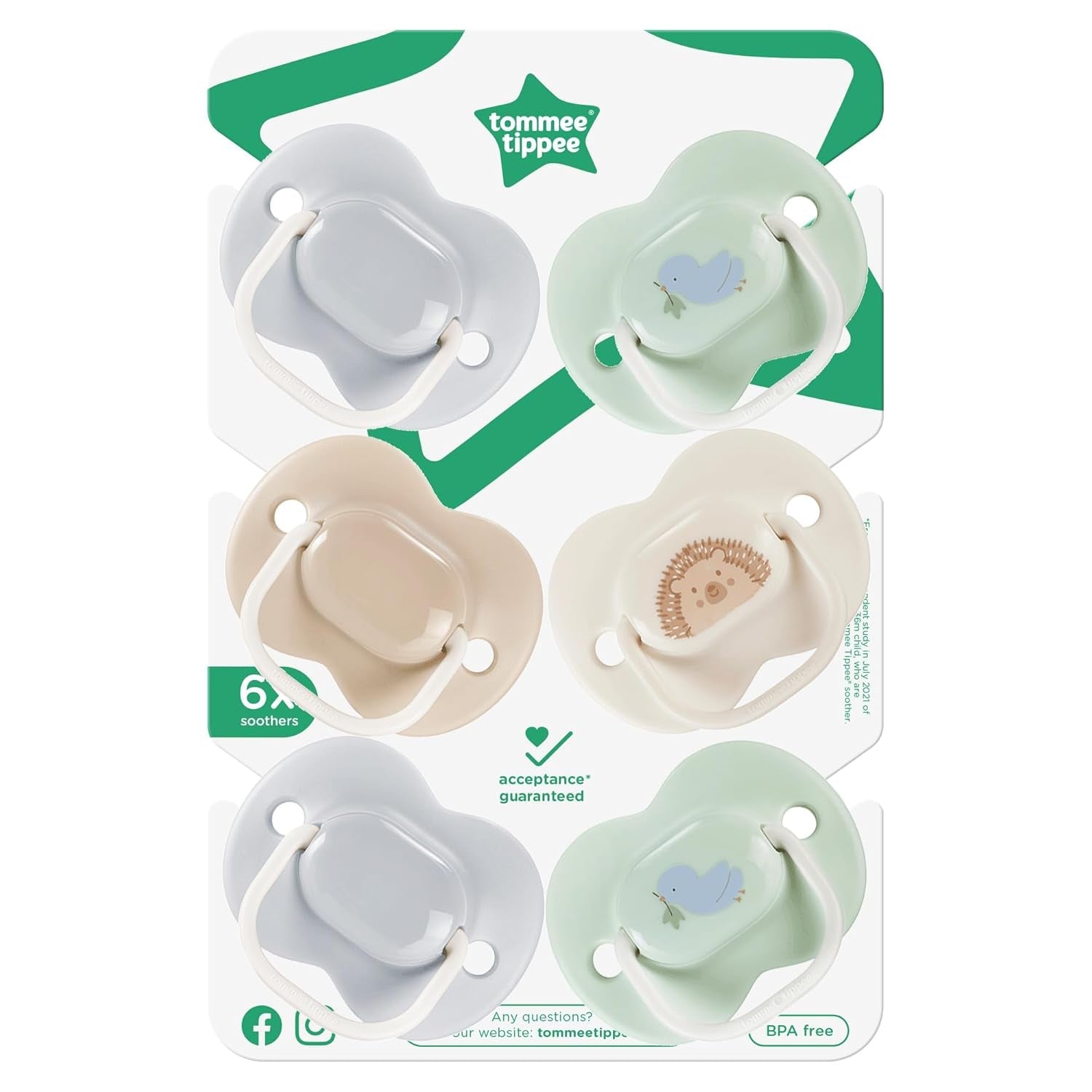Tommee Tippee Anytime Schnuller, 0–6 Monate, Packung mit 6 symmetrischen Schnullern, BPA-frei