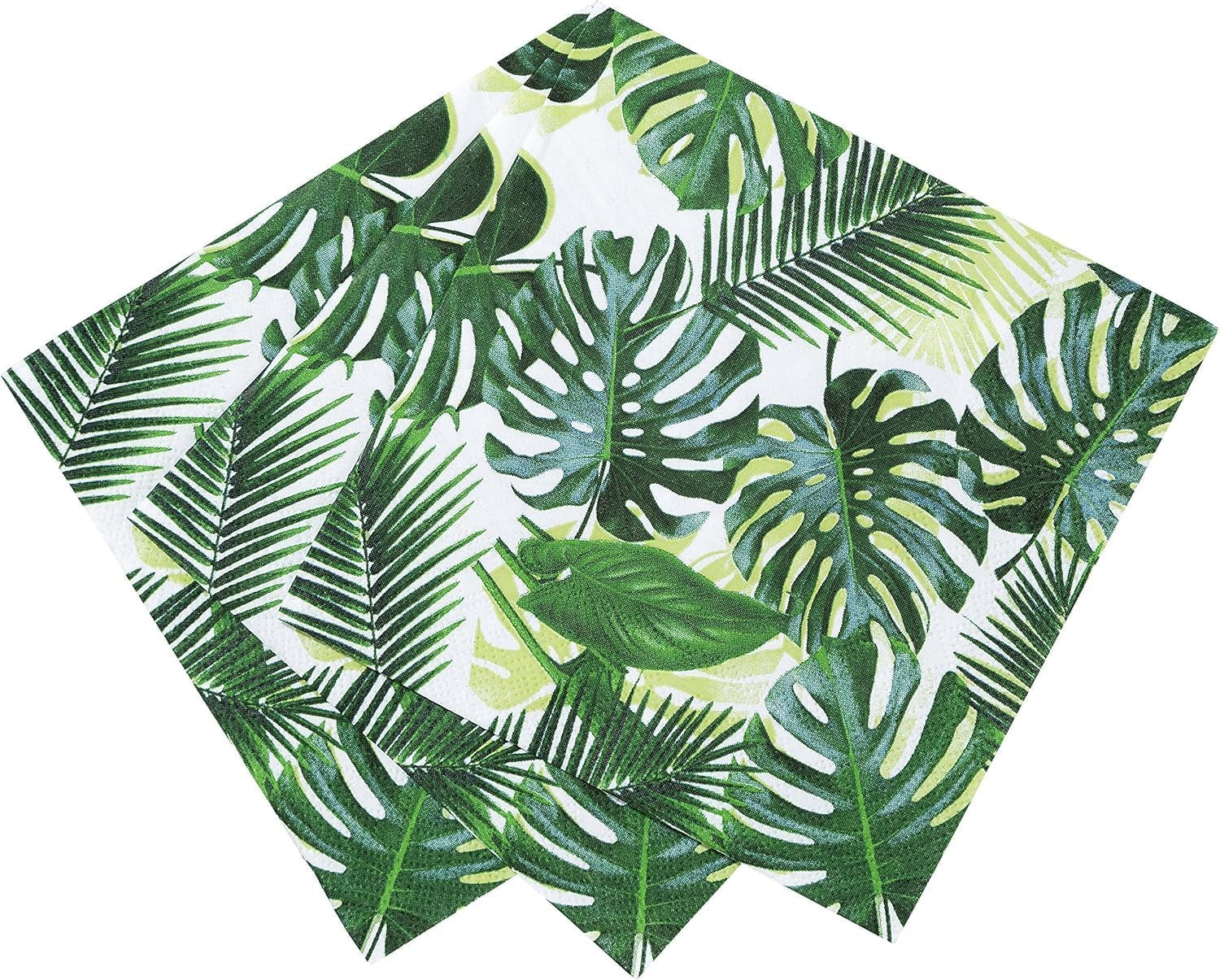 Packung mit 20 tropischen Tüchern | Grüne Papierservietten mit Palmblatt-Design | Einweggeschirr für Kinderparty, Safari-Party, Dschungel, Dinosaurier, Sommer, Hawaii-Thema