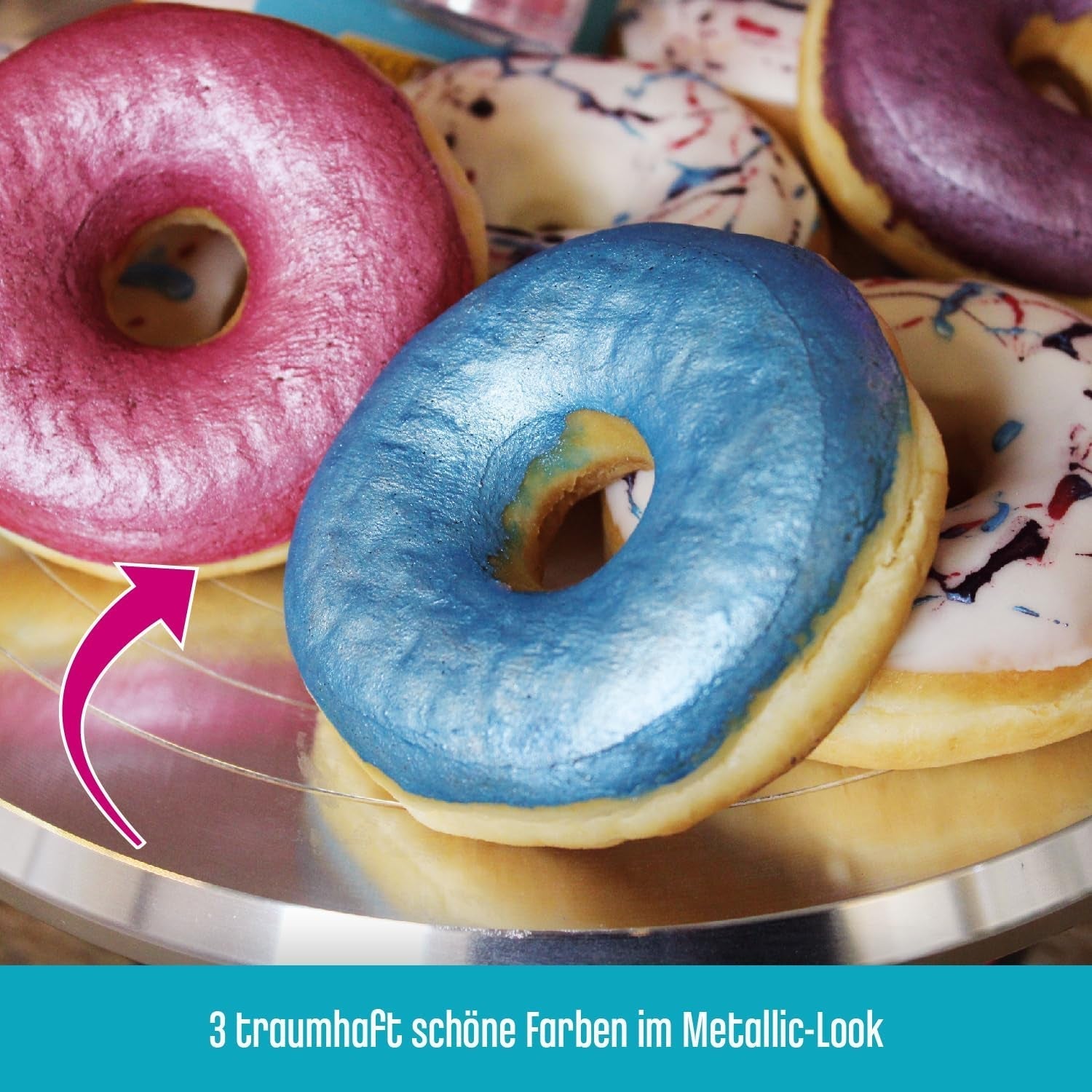 DECOCINO Metallic-Pastell-Farbpulver (3X2G) – Blau, Flieder und Rosa – Lebensmittelfarbpulver – Glitzerpulver geeignet für Fondant als Kuchendekoration und Kuchendekoration!