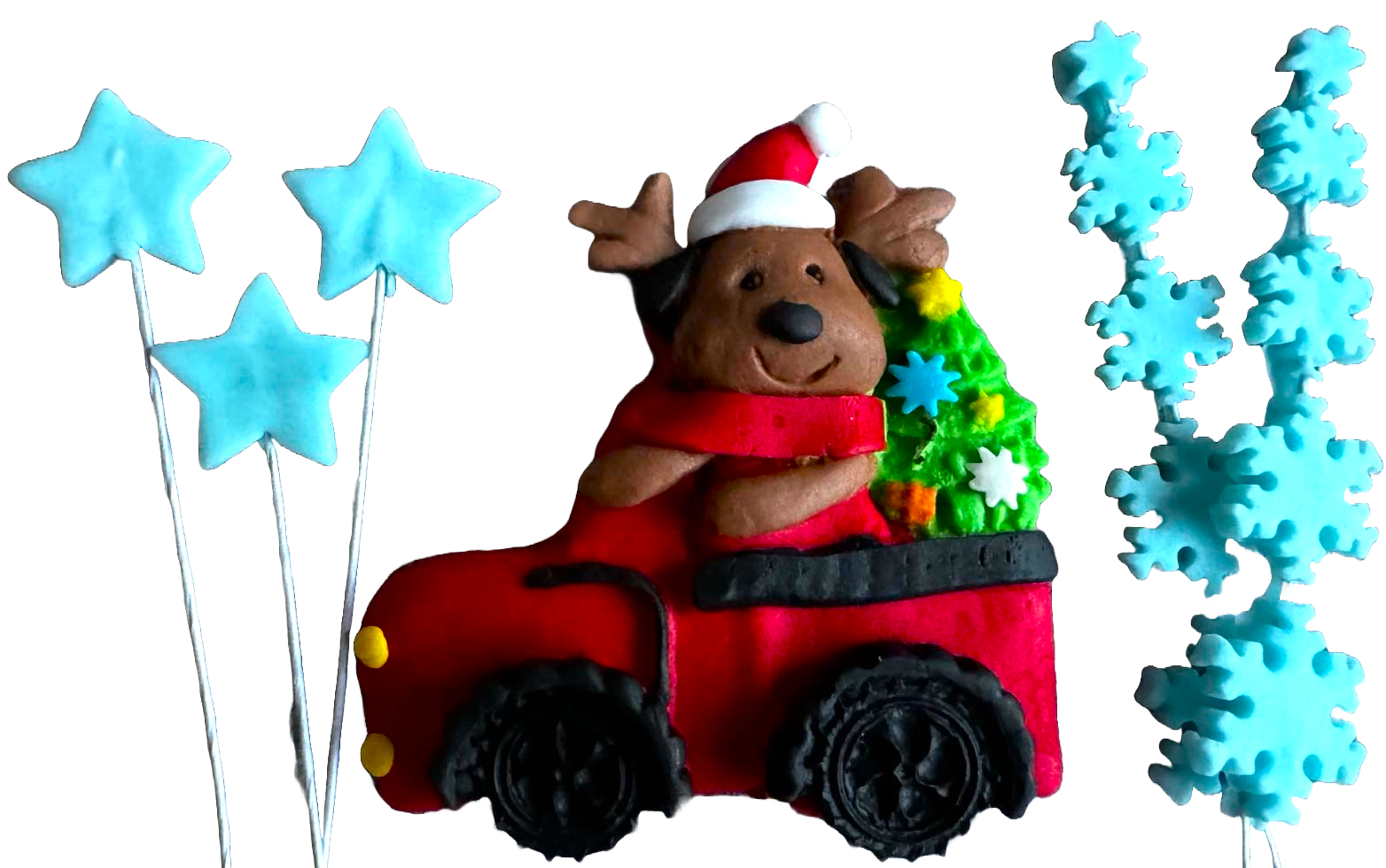 Set mit 6 essbaren Dekorationen aus Zuckerpaste, Weihnachten, Auto, Teddybär, Sterne und Schneeflocken. Dekorationen aus Zuckerpaste, Naty Shop