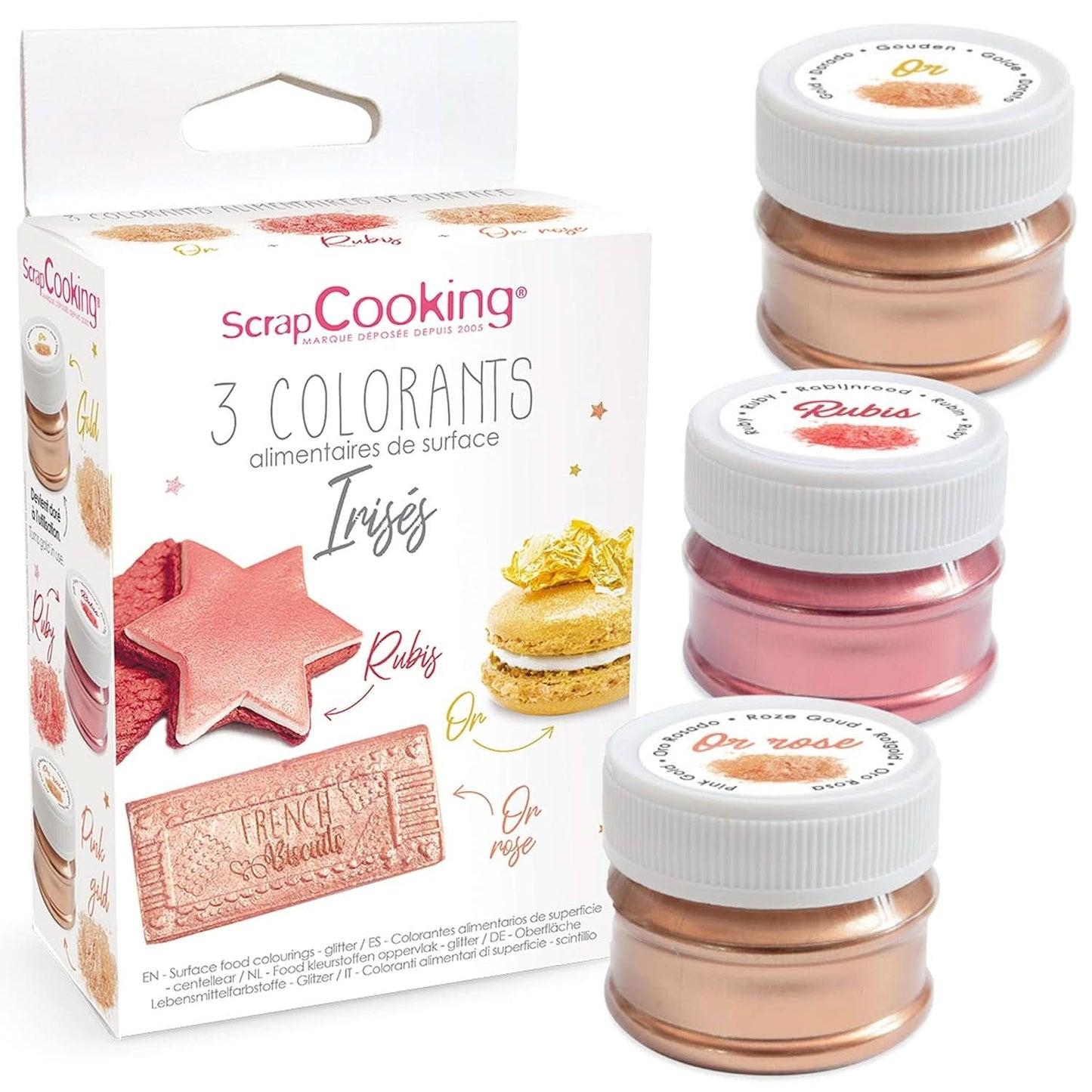 ScrapCooking, Set mit 3 Lebensmittelfarben, Gold, Roségold und Rubin, Metallic-Töne, 3 x 5 Gramm Naty Shop Default Title