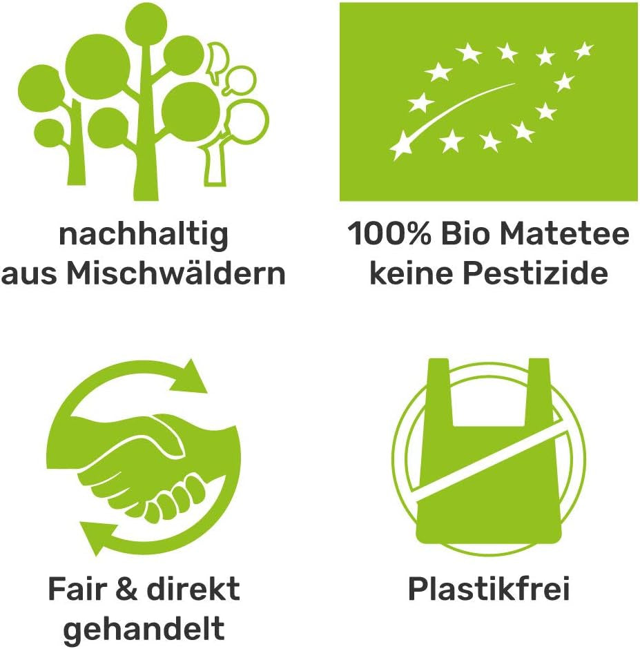 Mate Bio-Teeset ● 3 Mate-Sortimente + 2 doppelwandige Mate-Becher aus Edelstahl + 2 Bombillas + Zubereitungsanleitung (Schwarz)