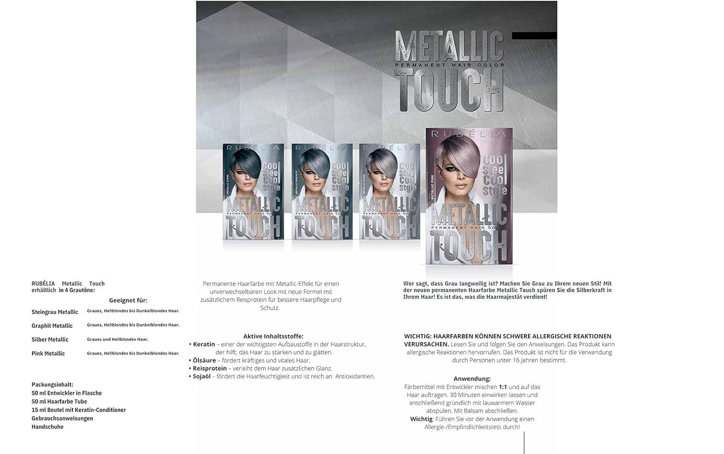 Permanente Haarfarbe Metallic Touch – Metallic Silver, 1 Packung – 115 ml Haarfarbe Naty Shop