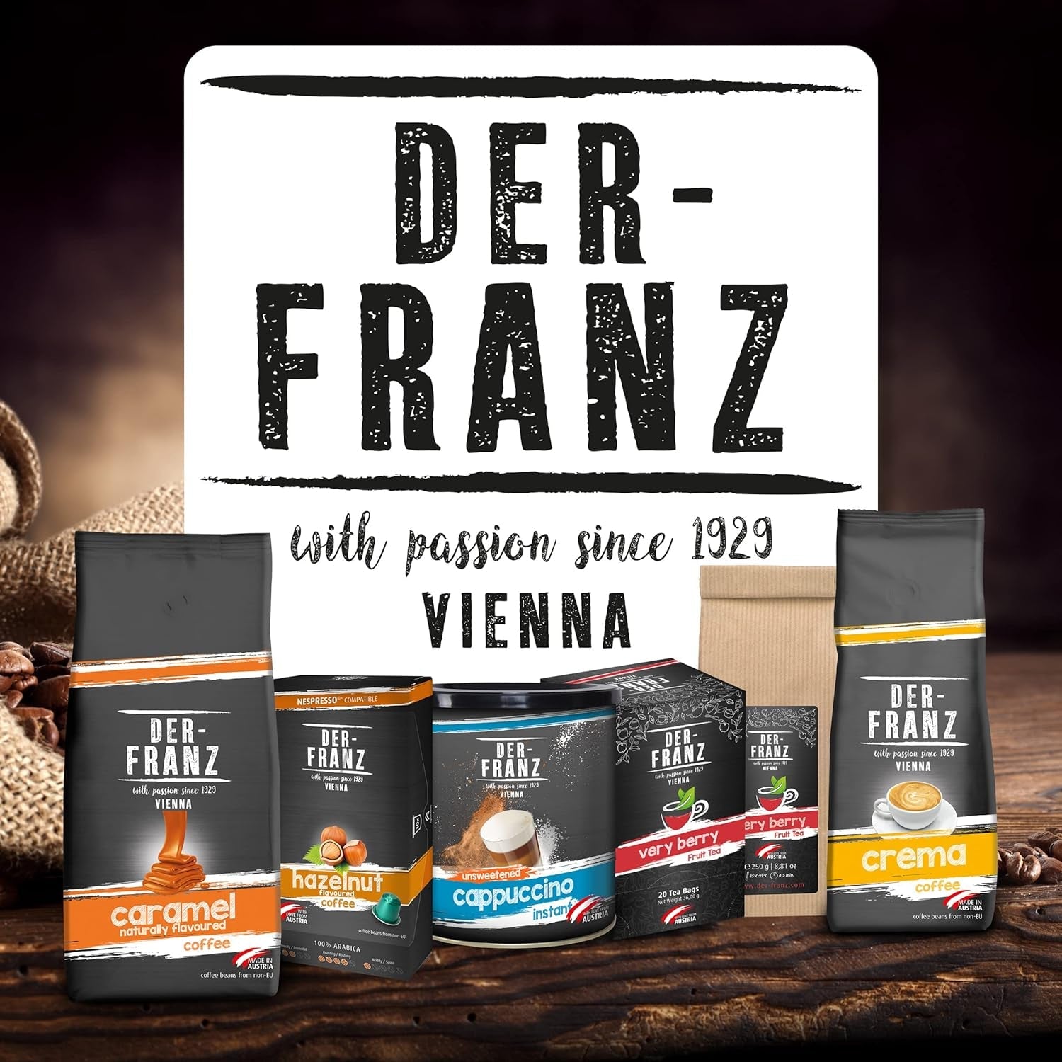 Der-Franz Melange Kaffee, Stärke 3/5, 100 % Arabica, ganze Kaffeebohnen, 4 x 1000 g