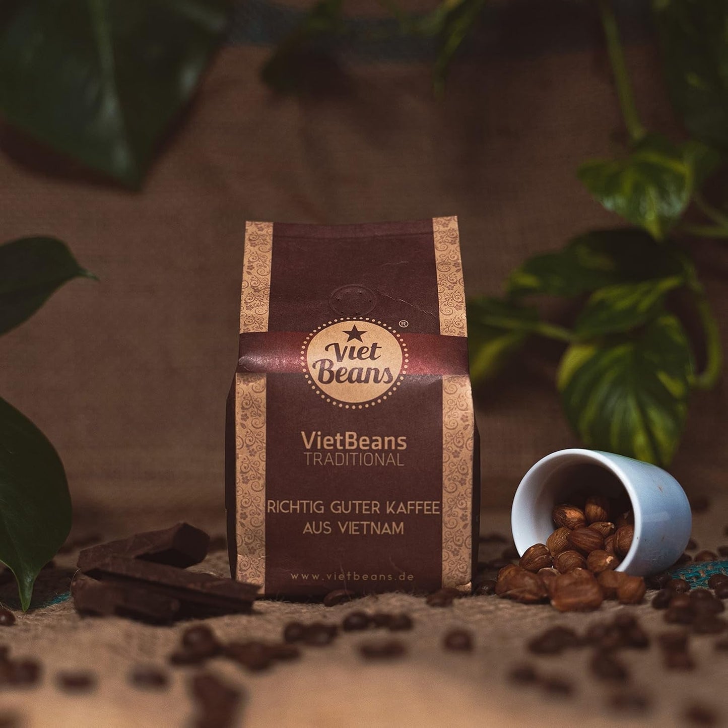 VietBeans Traditional – Ganze Kaffeebohnen – Traditionelle Trommelröstung – Hochwertiger vietnamesischer Kaffee – Geeignet für Vollautomaten – 250 g