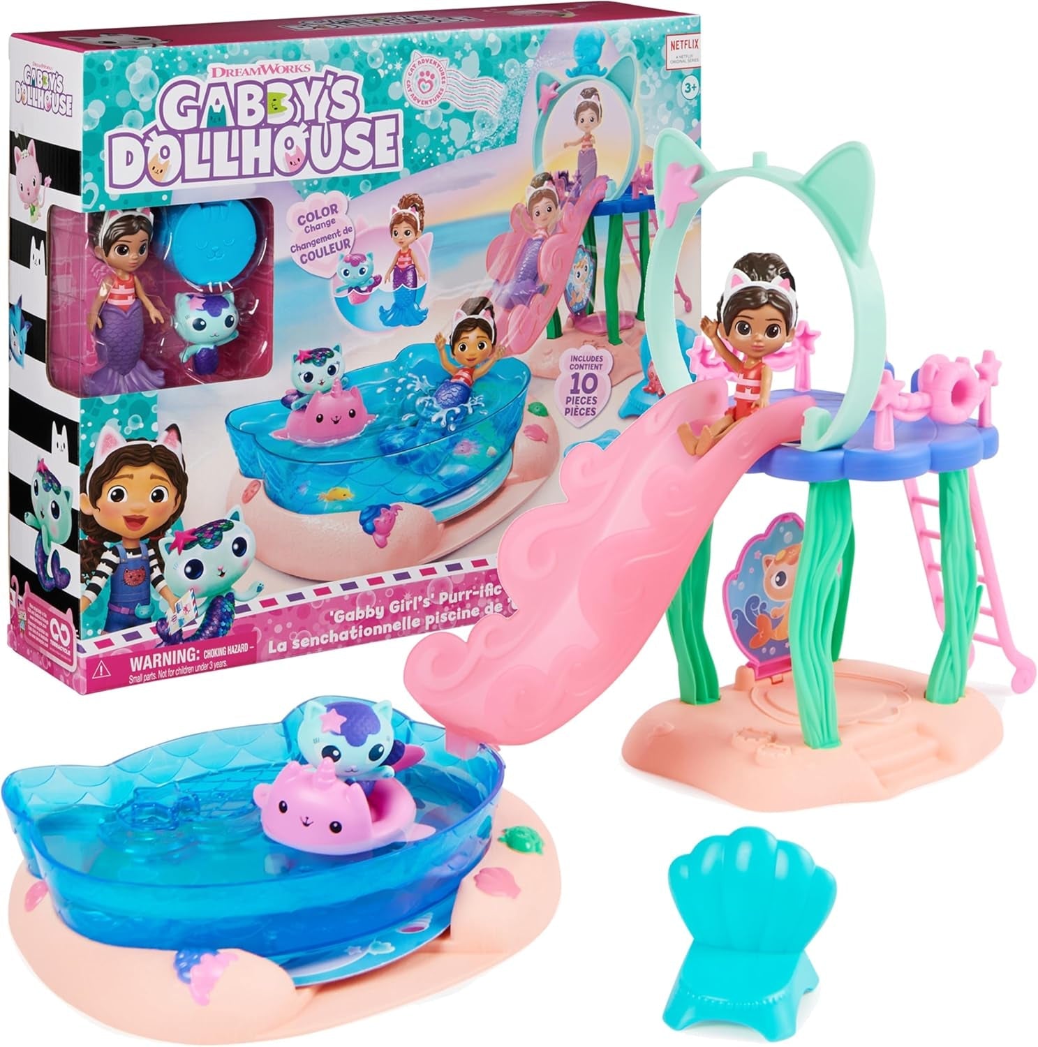 Gabby's Dollhouse, Purific Pool Party-Spielset mit Gabby- und Erdmännchen-Figuren und Deluxe-Zimmer, Cakey Baking, Cakey Kitchen