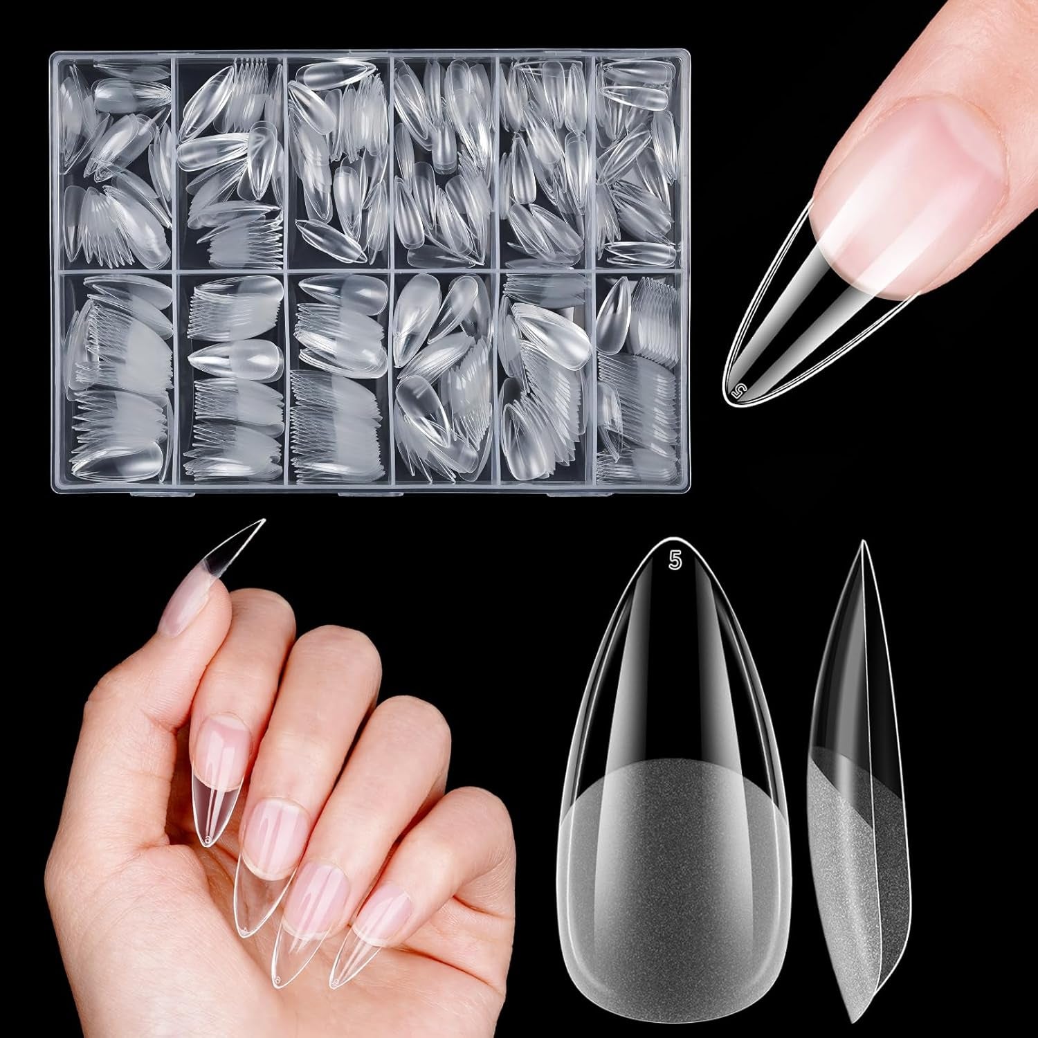 Kurze künstliche Nägel, 500 Stück, weiche Gel-Nagelspitzen mit vollständiger Abdeckung für Gelnägel, 12 Größen, vorpolierte Nagelspitzen für Gelnägel, kurze künstliche Nägel, Sargnagelverlängerungen mit Box
