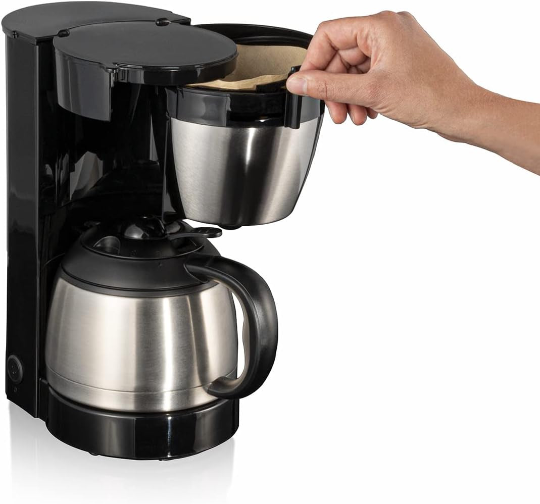 Cloer 5009 Warmhaltefilter-Espressomaschine für bis zu 8 Tassen, 800 W, mit isolierter Edelstahlkaraffe, 1 x 4 Filterbecher, Schwarz