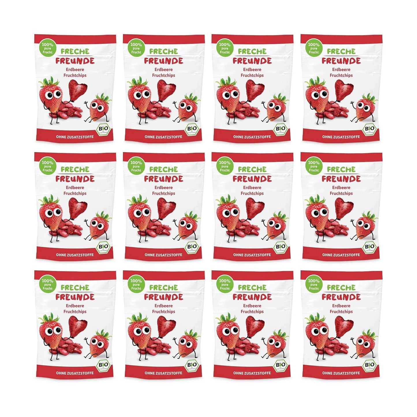 Bio-Fruchtchips „100 % Erdbeere“, gefriergetrocknete Erdbeer-Fruchtchips (12 x 12 g) und neue knusprige Bio-Mais-Karotten-Flips, Bio-Snack, ab 1 Jahr, (9 x 30 g), 270 g