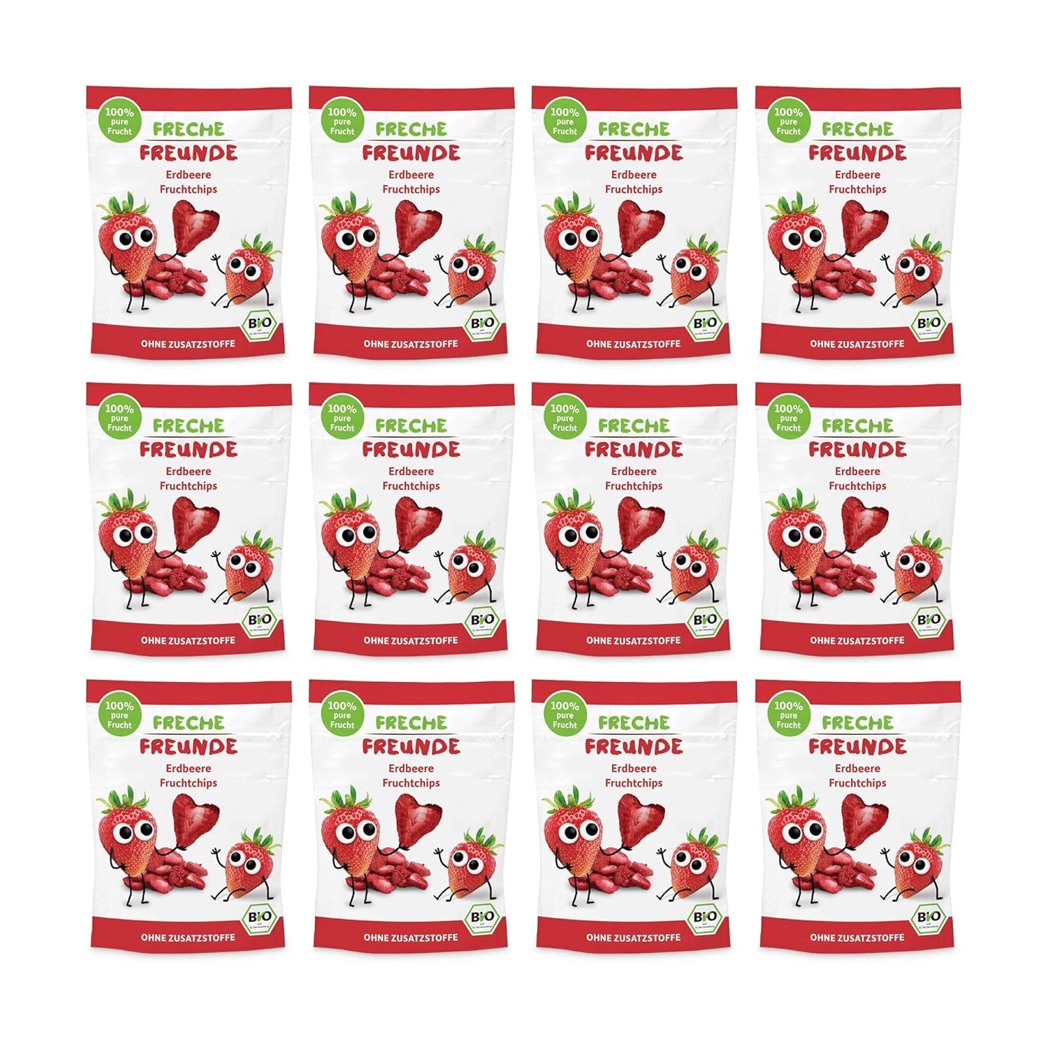 100 % Erdbeer-Bio-Fruchtchips, gefriergetrocknete Erdbeerchips, Packung mit 12 Stück (12 x 12 g) und Crispy Hearts Banane und Erdbeere, Bio-Snack für Kinder und Babys (9 x 30 g), 270 g
