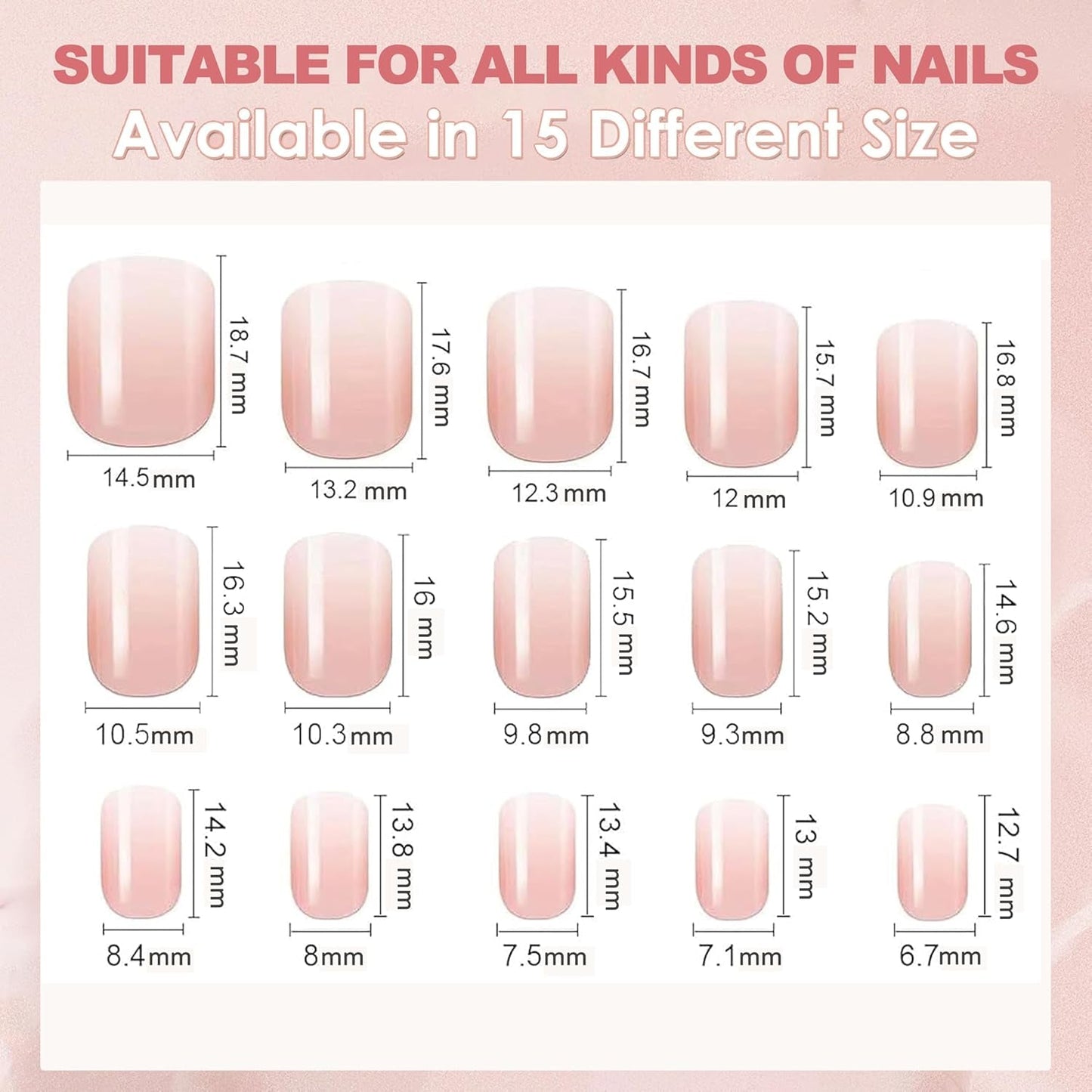 240-teiliges Farbverlaufs-Quadrat-Nägel-Set, nackte weiße Farbverlaufs-Kunstnägel für Ölstiftkleber, mittlere Ombre-natürliche künstliche Nägel für Frauen DIY (nackter quadratischer Nagel)