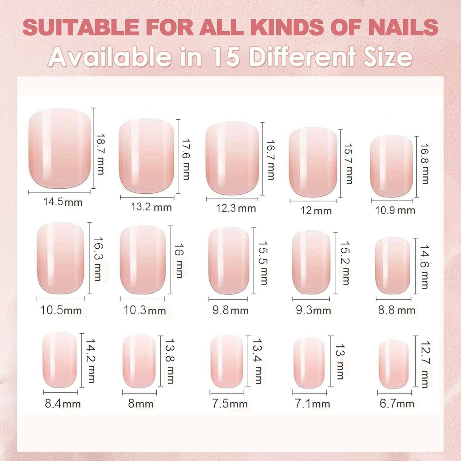 240-teiliges Farbverlaufs-Quadrat-Nägel-Set, nackte weiße Farbverlaufs-Kunstnägel für Ölstiftkleber, mittlere Ombre-natürliche künstliche Nägel für Frauen DIY (nackter quadratischer Nagel)