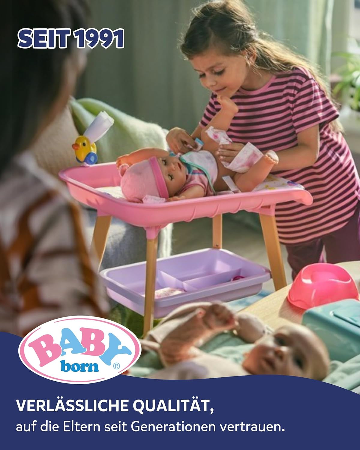 BABY Born Emma – Babypuppe 43 cm – 10 Funktionen inklusive Zubehör und Matratze – Funktioniert komplett ohne Batterien – Geeignet für Kinder ab 3 Jahren