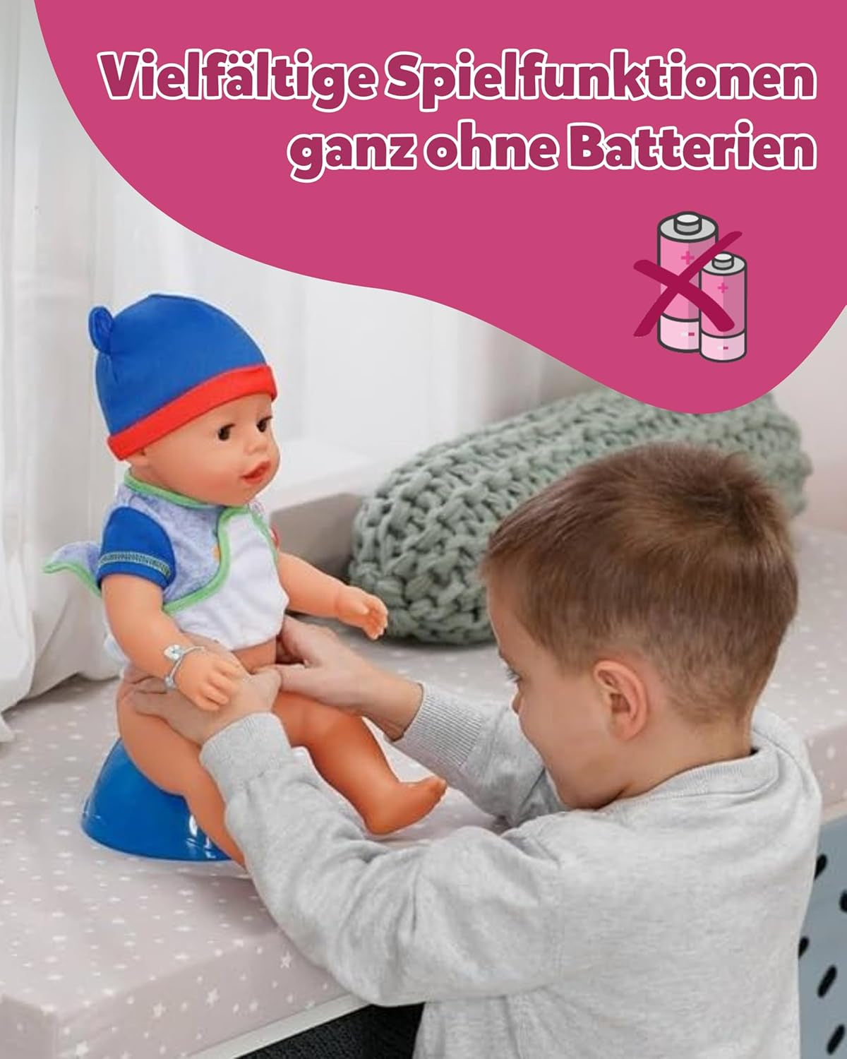 BABY Born Jonas – Babypuppe 43 cm – 10 Funktionen inklusive Zubehör und Matratze – Funktioniert komplett ohne Batterien – Geeignet für Kinder ab 3 Jahren